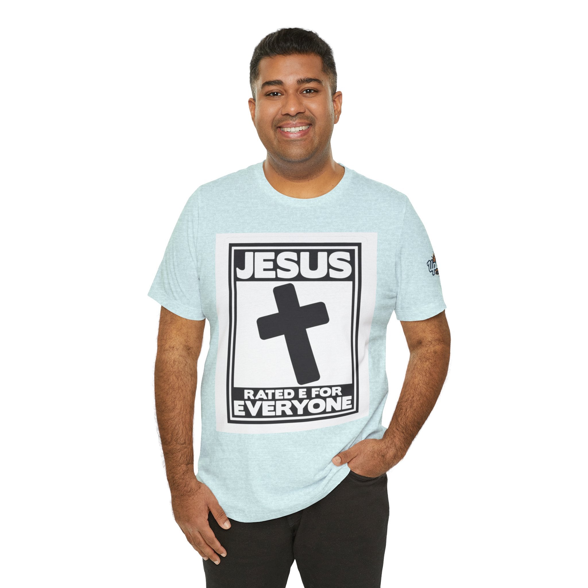 Jesus, Rated E for Everyone T-shirt - Gamer Faith T-shirt - Christian Video Game Parody Printify