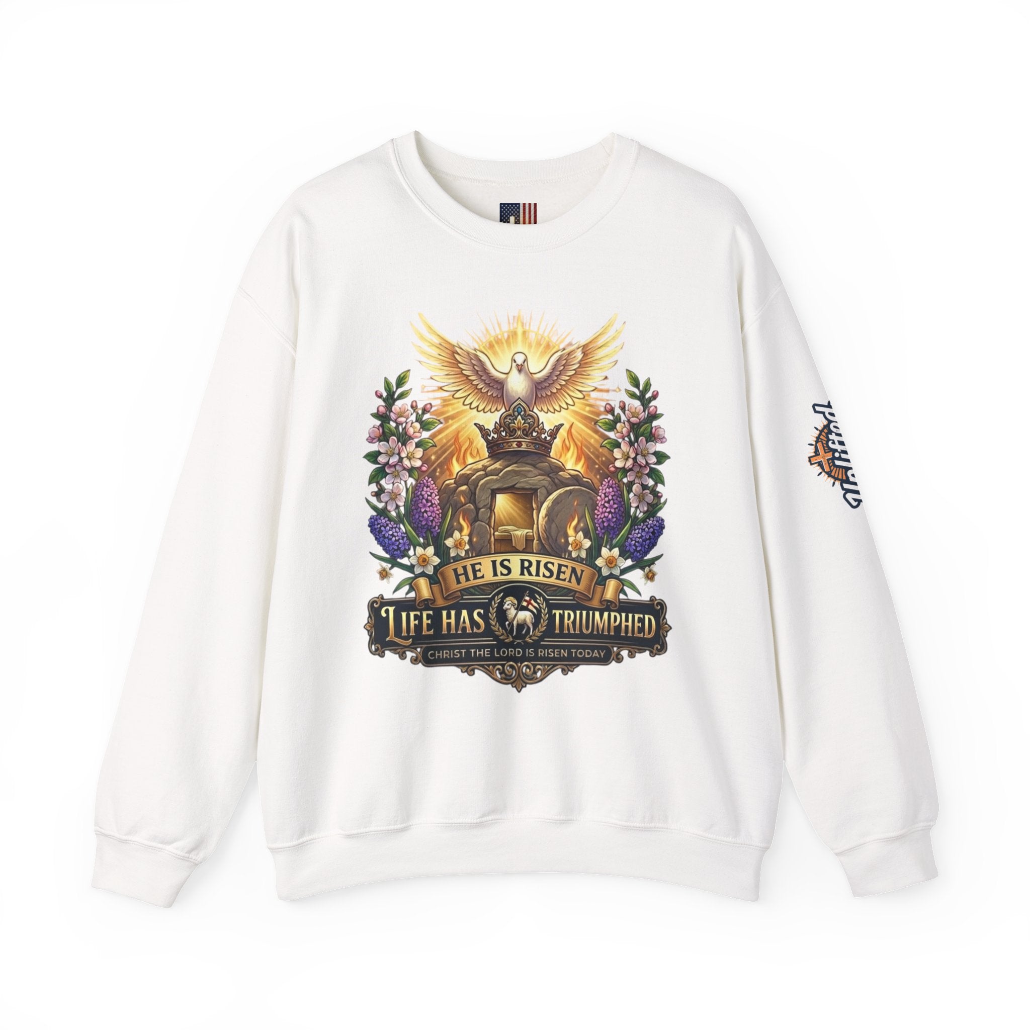 He Is Risen "Life Has Triumphed" Sweatshirt — Easter Resurrection Christian Sweatshirt Printify