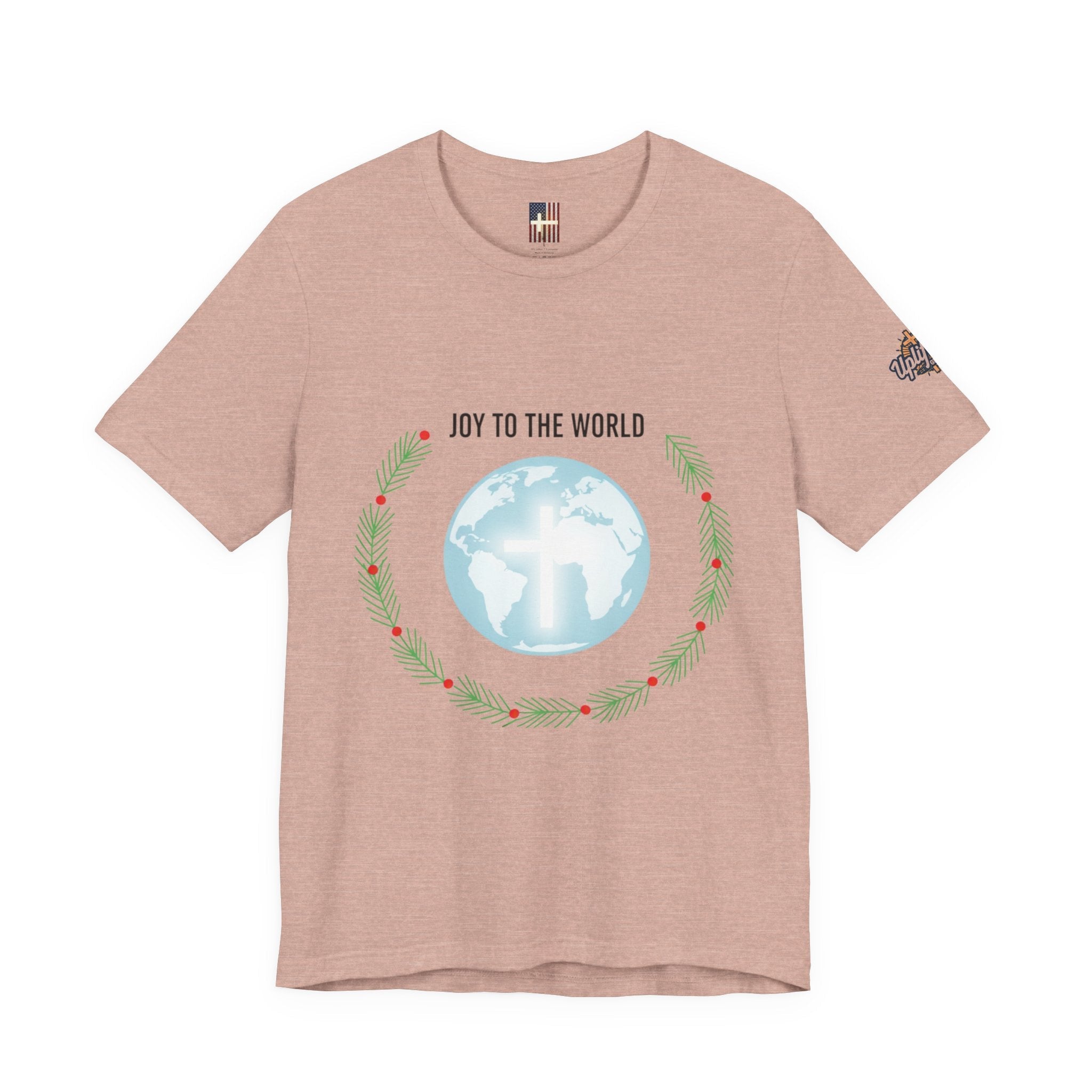 Joy to the World T-shirt – Wreath Earth Nativity Christian Christmas T-shirt for Isaiah 9:6 Holiday Faith & Festive Joy Printify