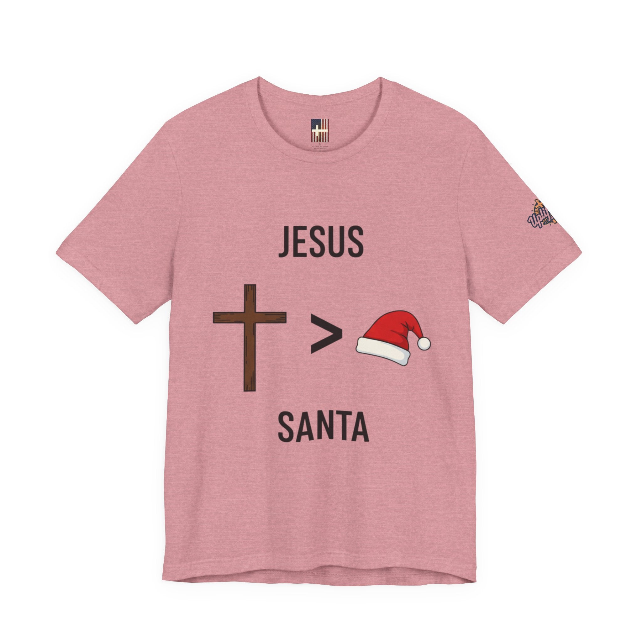 🎄 Jesus > Santa – Minimalist Christian Christmas T-Shirt | Bold Faith Over Holiday Tee | Cross vs Santa Hat Design | Uplifted Gear Printify