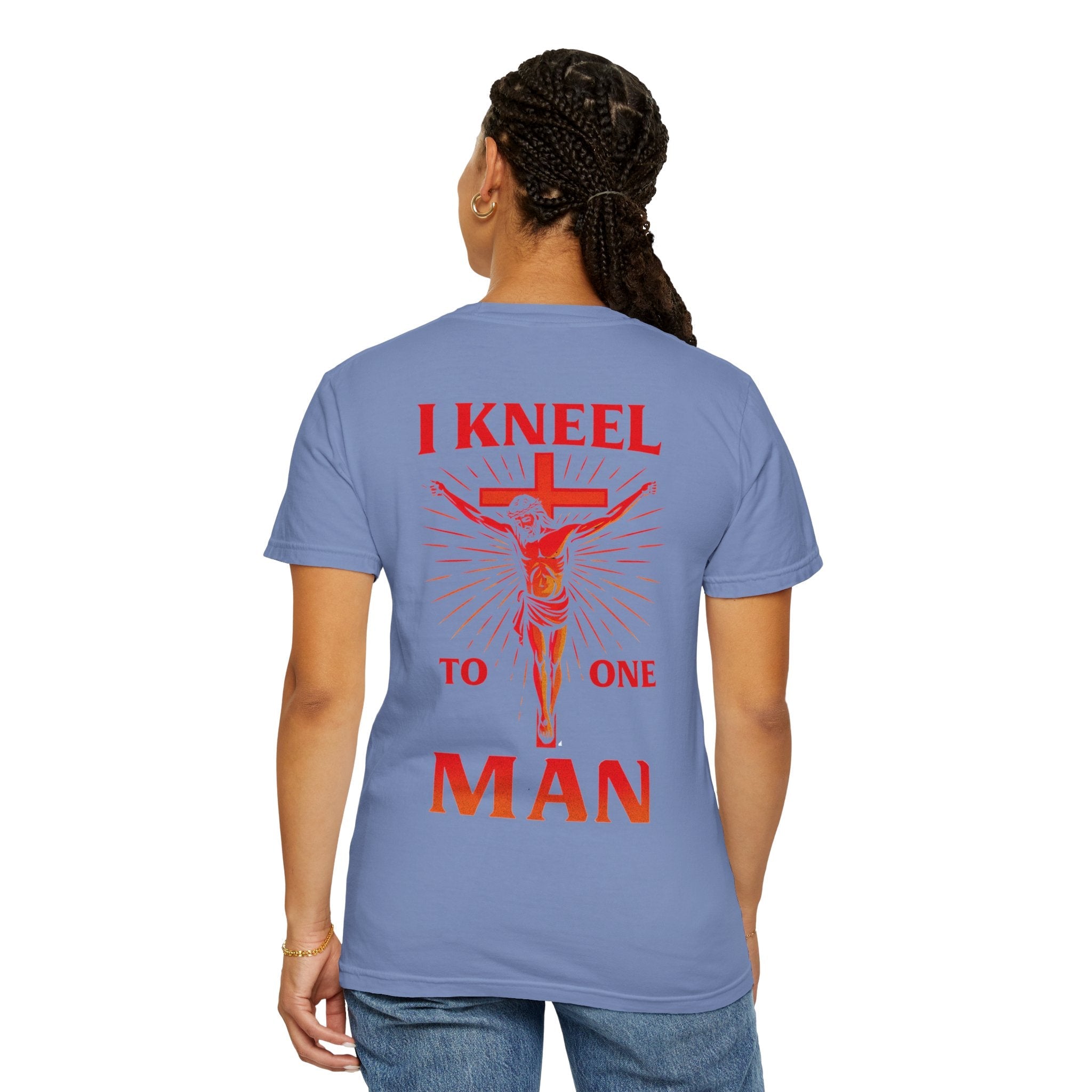 I Kneel to One Man T-shirt – Crucifixion Christian T-shirt for Unashamed Devotion & Bold Faith Printify