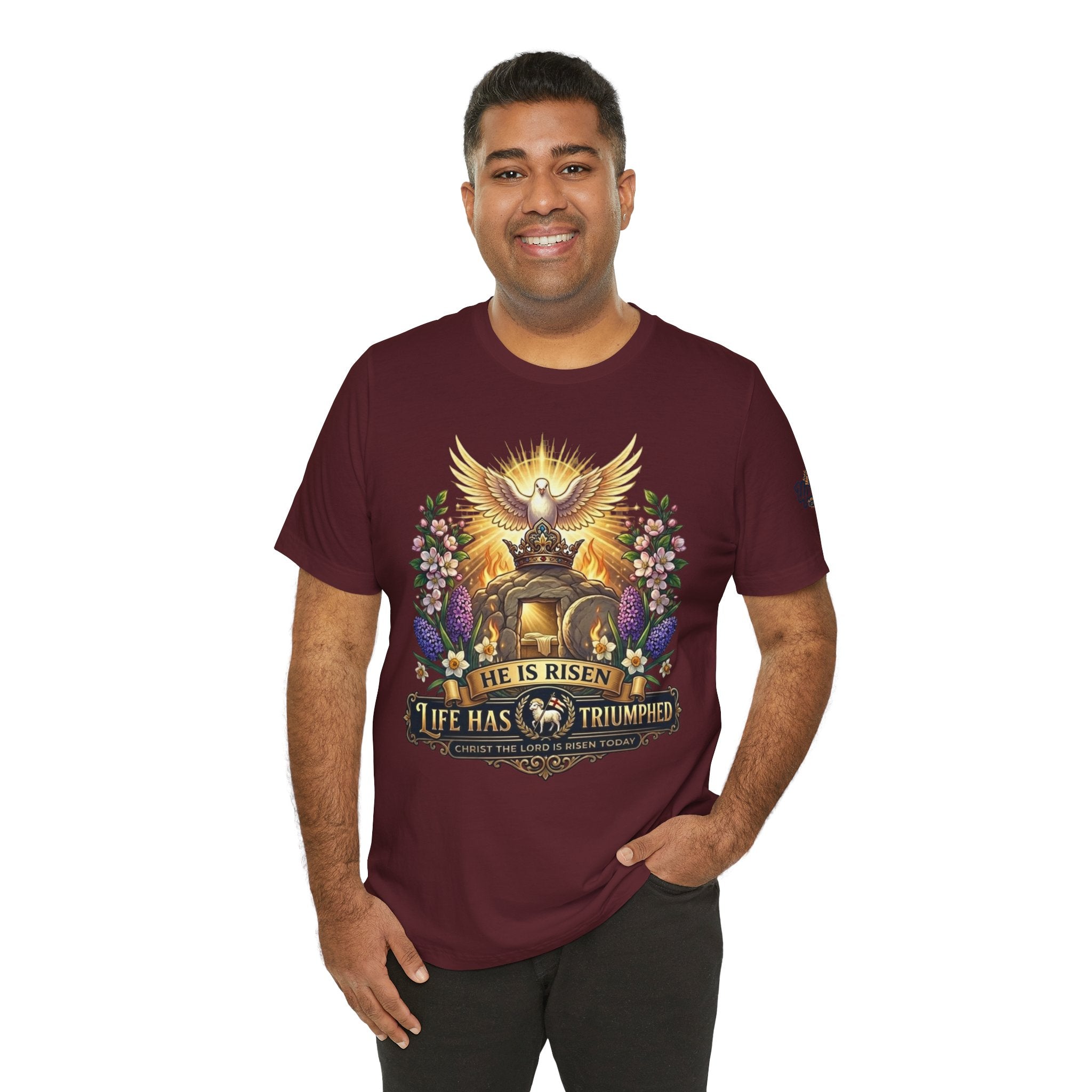 He Is Risen "Life Has Triumphed" T-Shirt — Easter Resurrection Christian Tee Printify