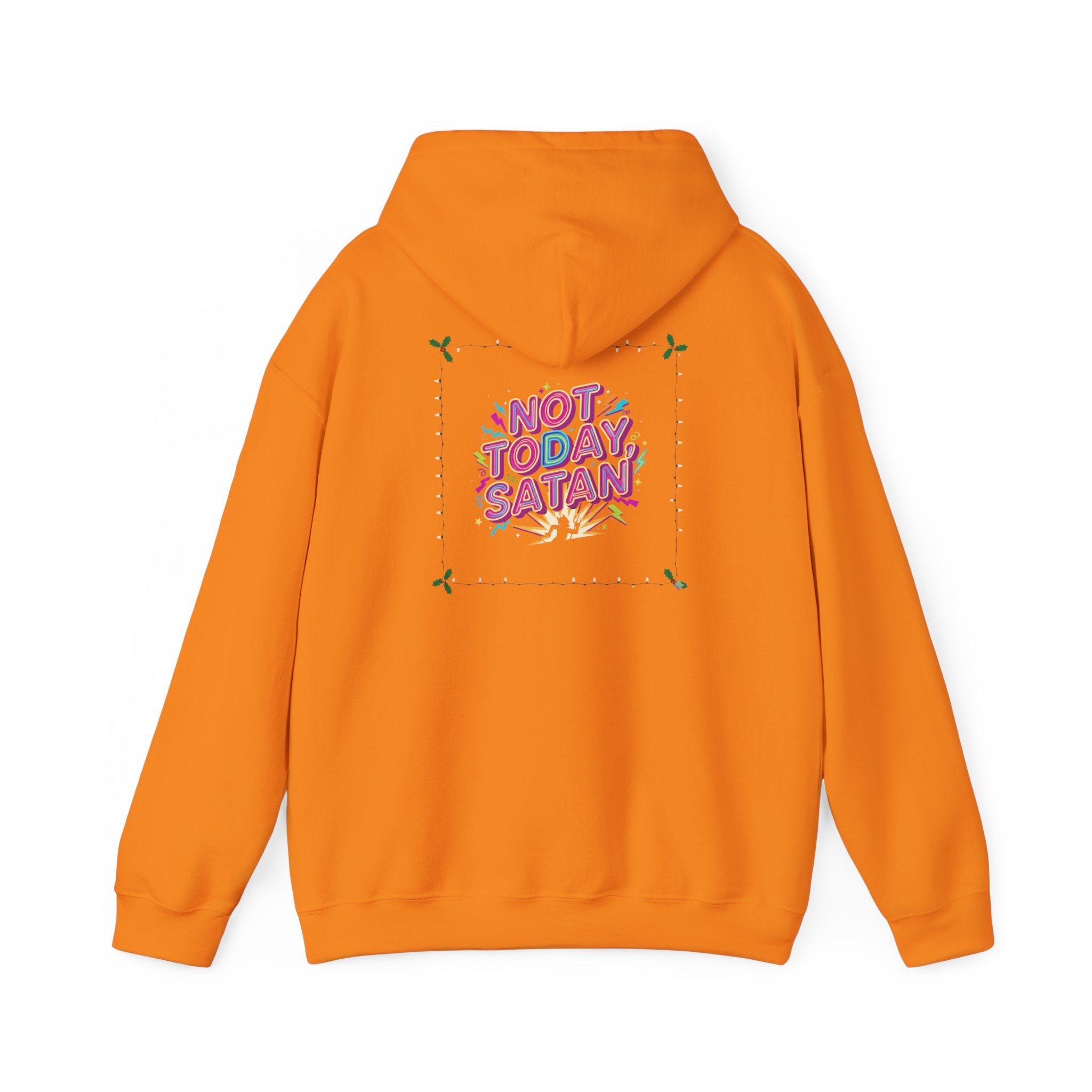🔥 Not Today, Satan – Retro 90s Christian Hoodie | Neon Faith Tee | Funky Cartoon Devil | Bold Bible Verse Shirt | Uplifted Gear Printify