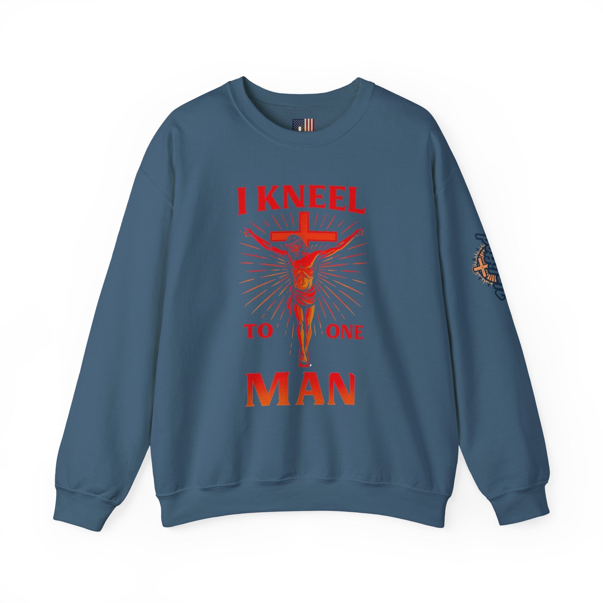 I Kneel to One Man Sweatshirt – Crucifixion Christian Sweatshirt for Unashamed Devotion & Bold Faith Printify
