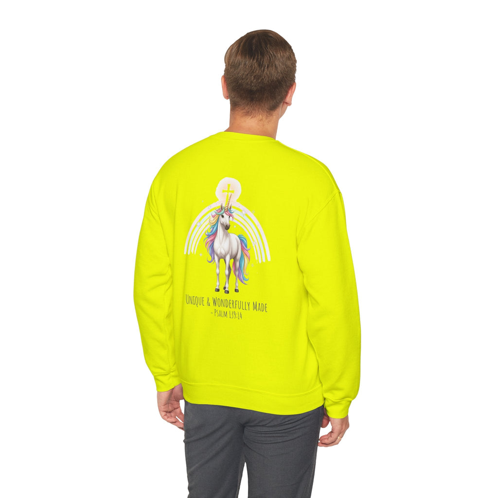 Unique Unicorn Sweatshirt – Rainbow Cross Psalm 139:14 Christian Sweatshirt for Wonderfully Made Printify