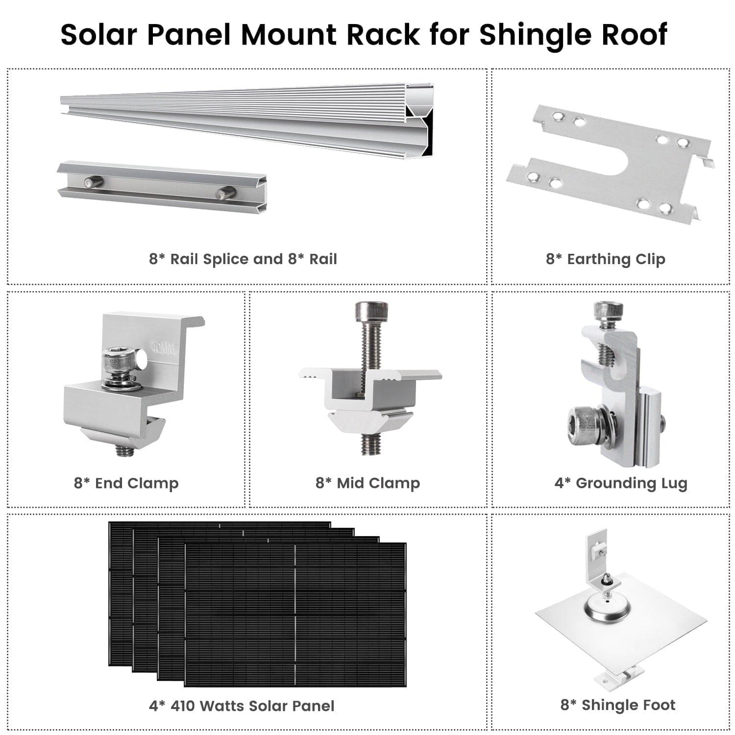 410 Watt Monocrystalline Solar Panel (4 Pack) With Solar Panel Mount Rack Nature's Generator