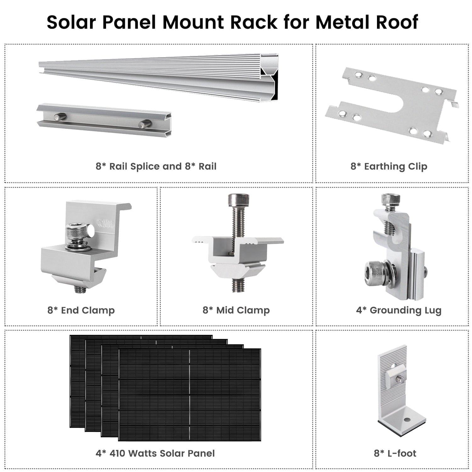 410 Watt Monocrystalline Solar Panel (4 Pack) With Solar Panel Mount Rack Nature's Generator