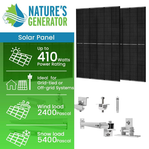 410 Watt Monocrystalline Solar Panel (4 Pack) With Solar Panel Mount Rack Nature's Generator