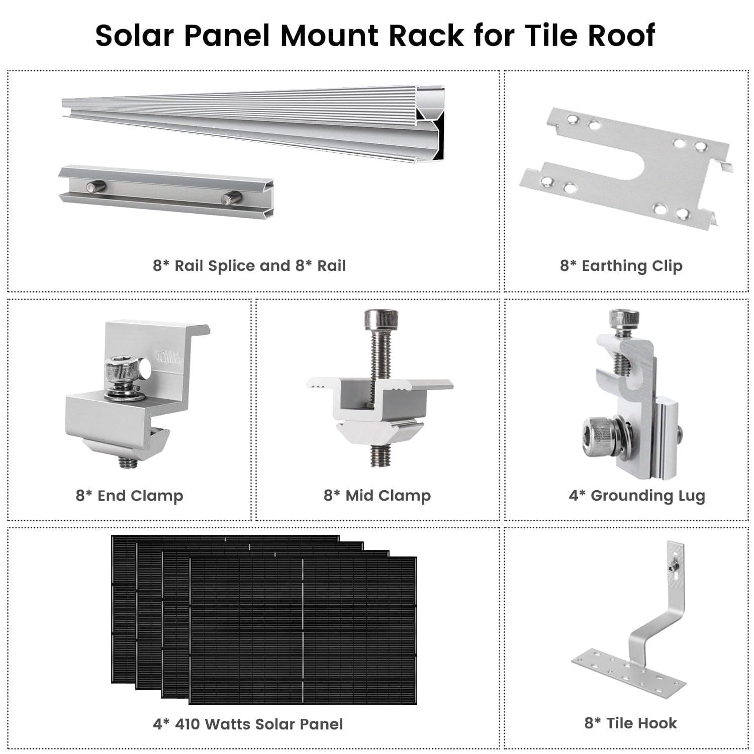 410 Watt Monocrystalline Solar Panel (4 Pack) With Solar Panel Mount Rack Nature's Generator