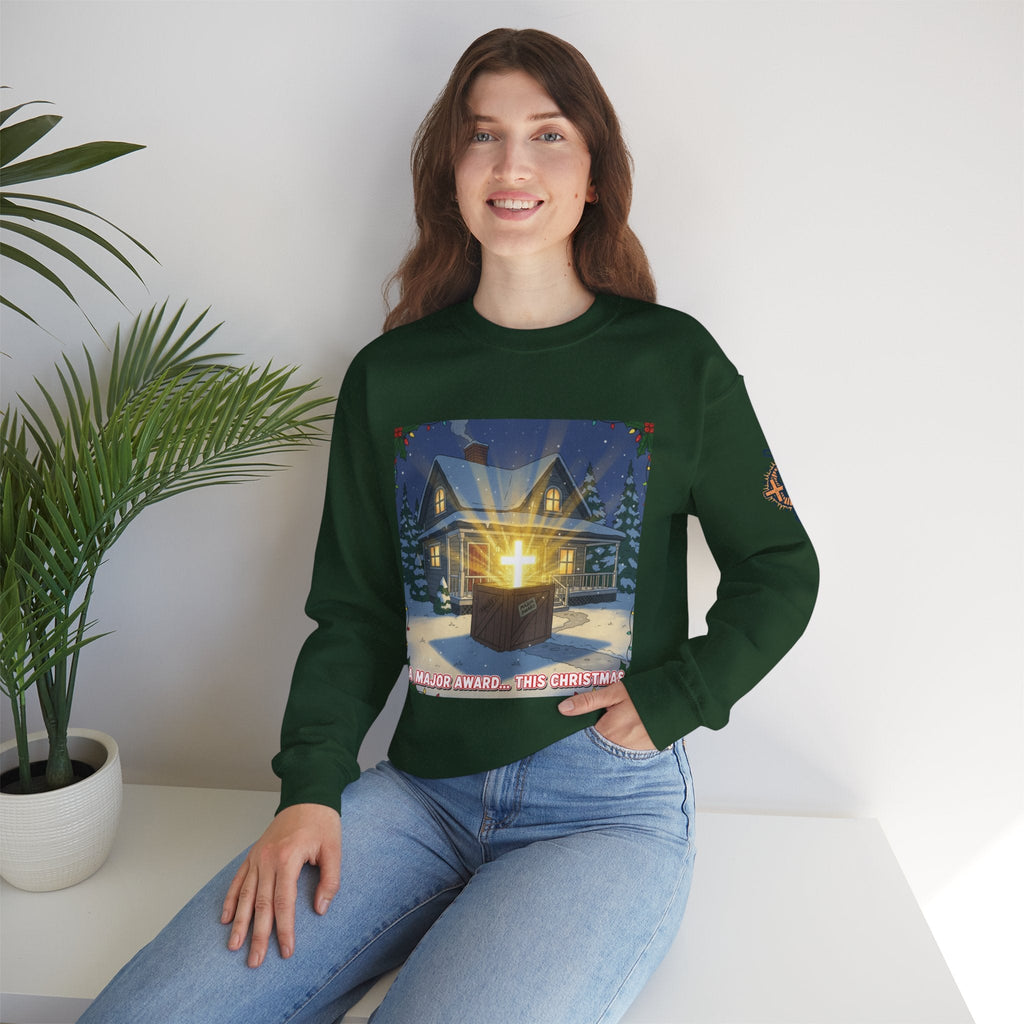 A Major Award This Christmas Sweatshirt – Fragile Leg Lamp Parody Cross Unboxing Christian Sweatshirt for Hilarious Faith & Holiday Glow Printify