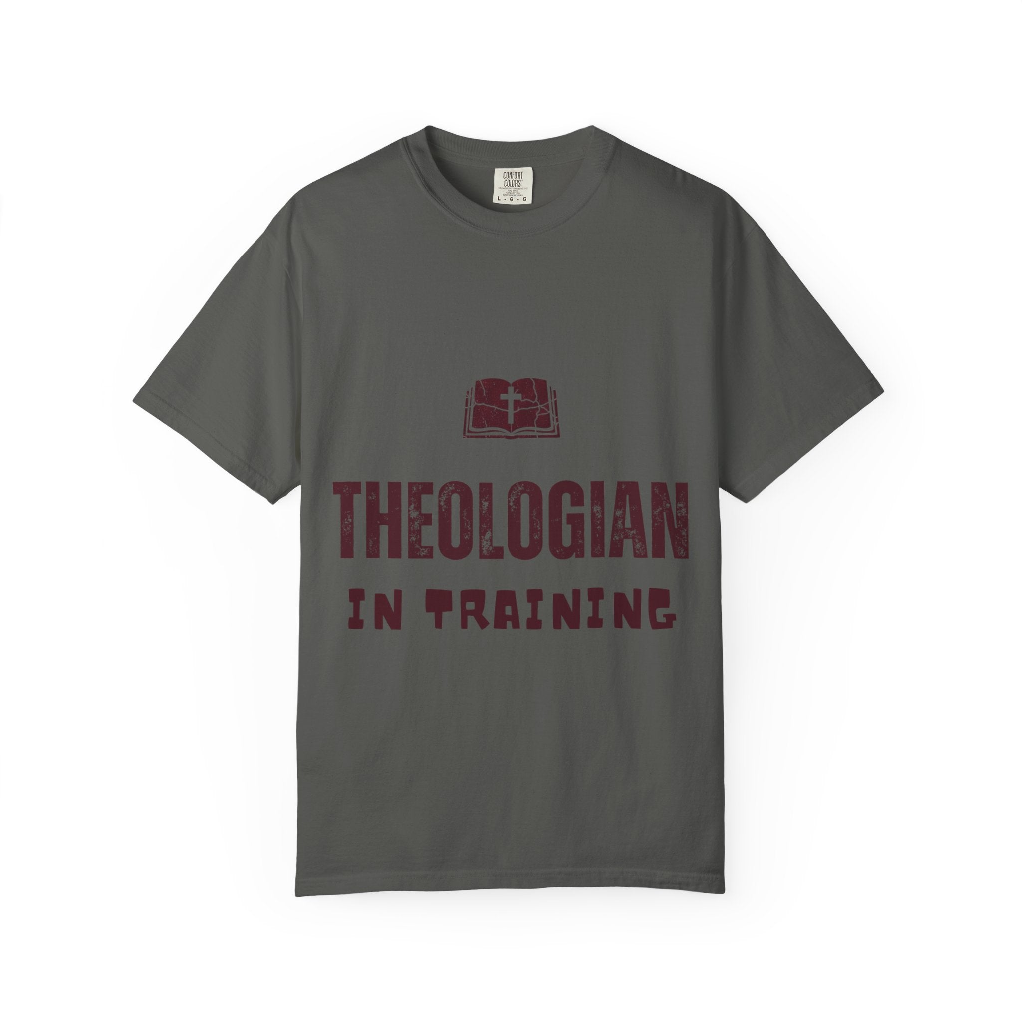 Theologian in Training T-Shirt – Open Bible & Cross Christian Tee for Faithful Learners Printify