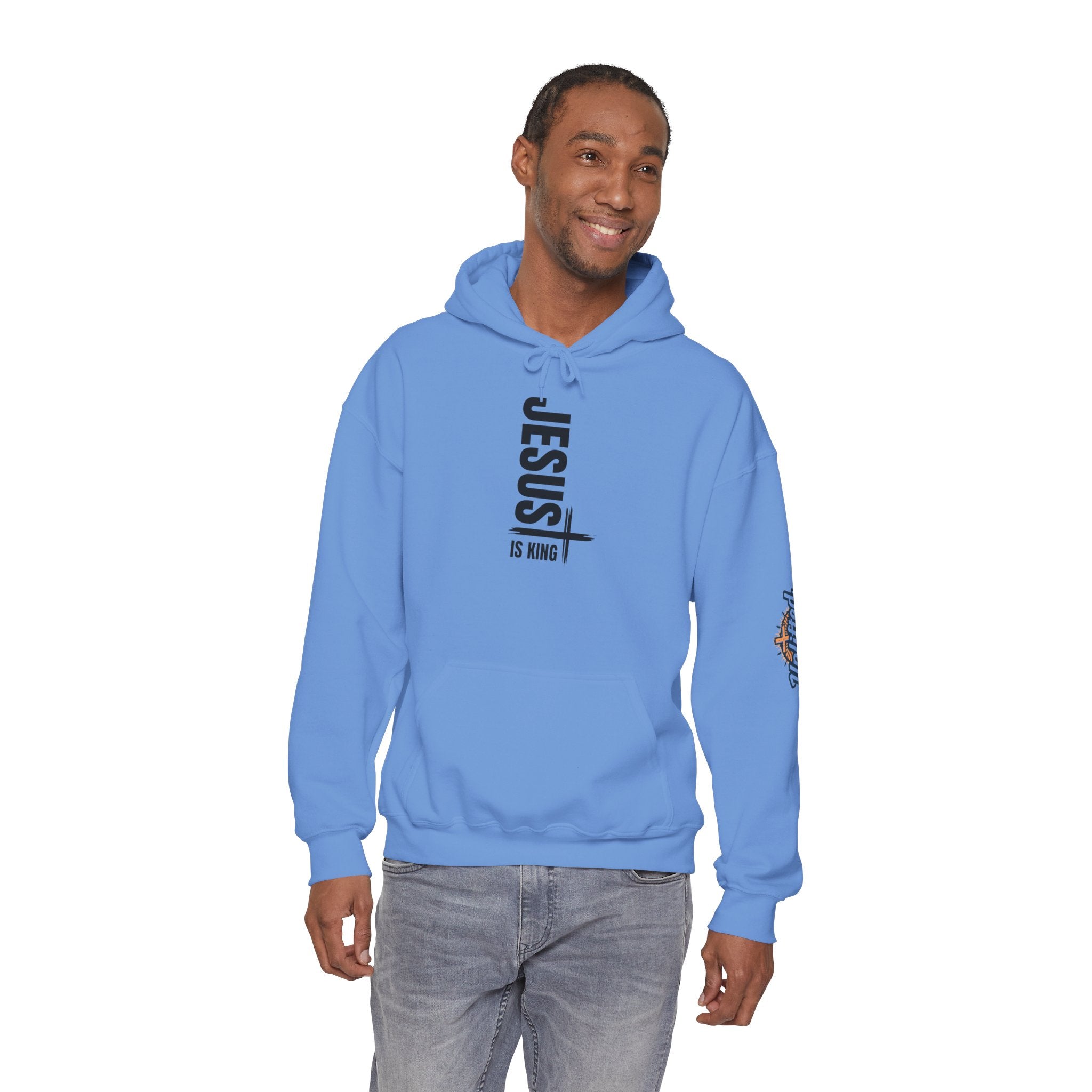 Jesus Is King Hoodie | Modern Typographic Cross Christian Hoodie Printify