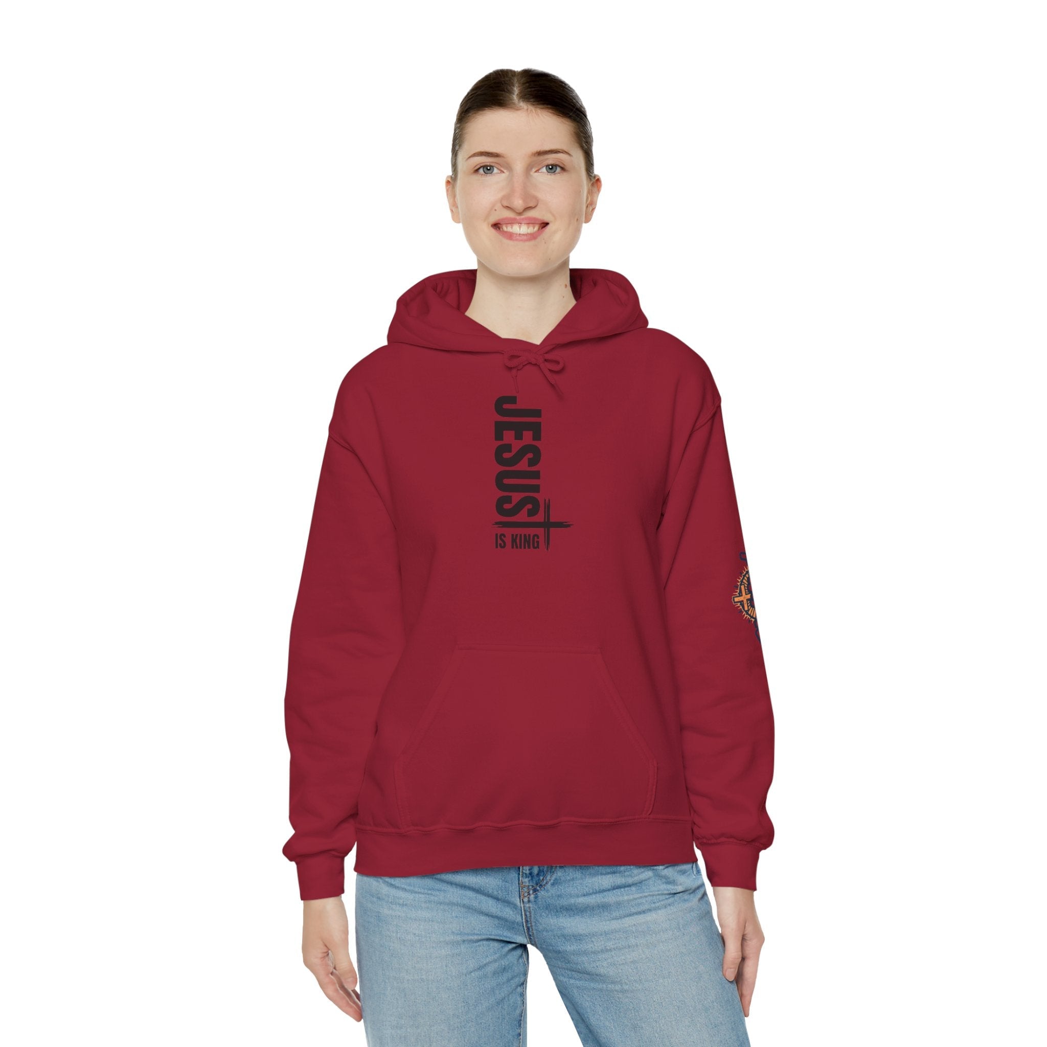Jesus Is King Hoodie | Modern Typographic Cross Christian Hoodie Printify