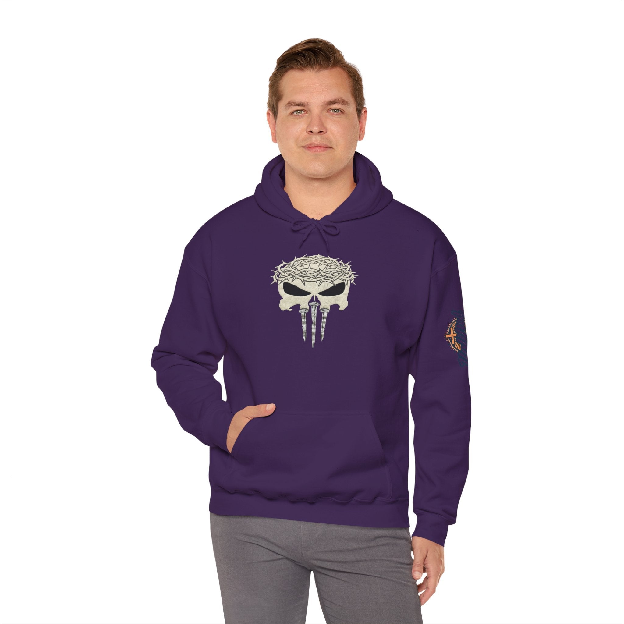 Christian Skull Hoodie - Crown of Thorns & Nails - Warrior Faith Hoodie Printify