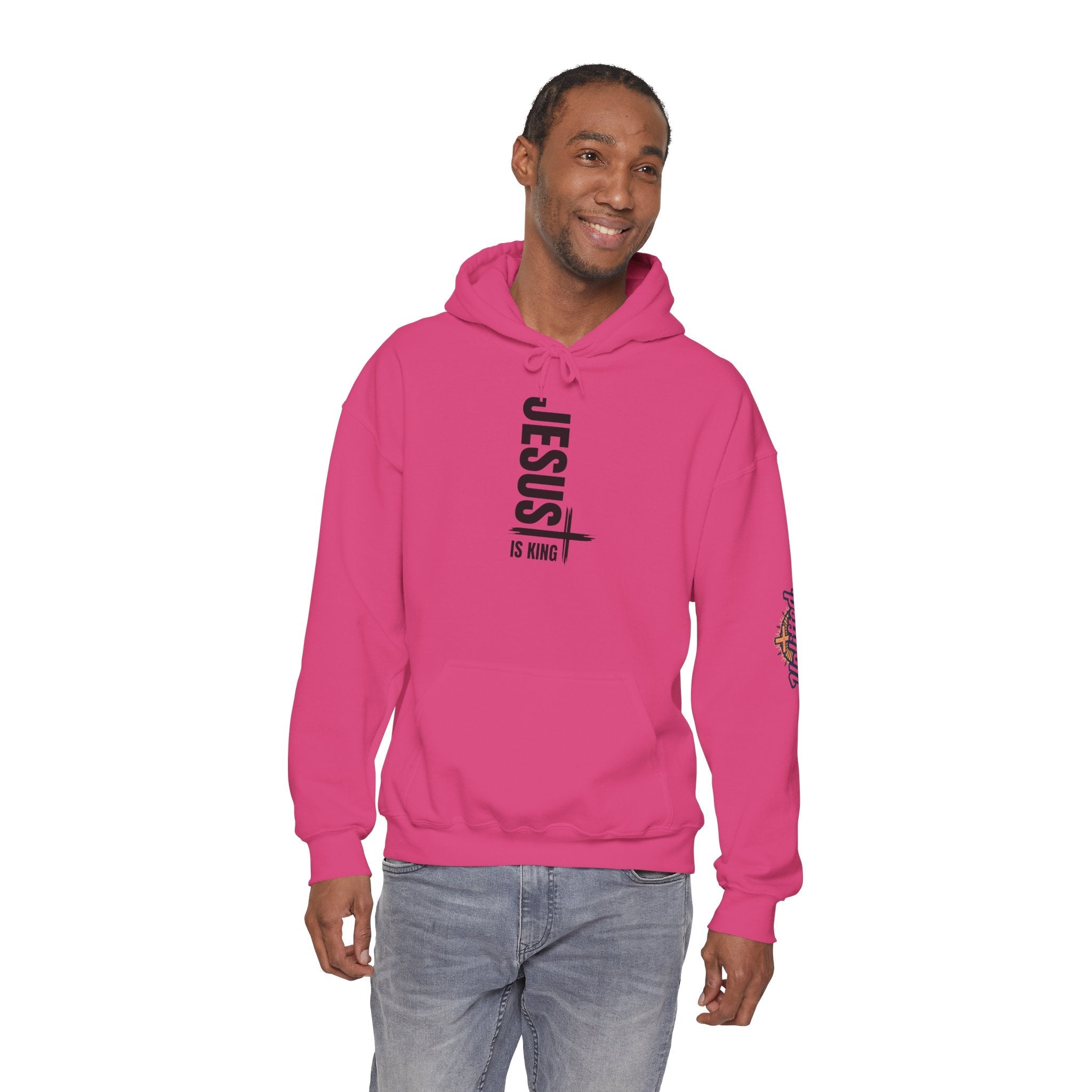 Jesus Is King Hoodie | Modern Typographic Cross Christian Hoodie Printify