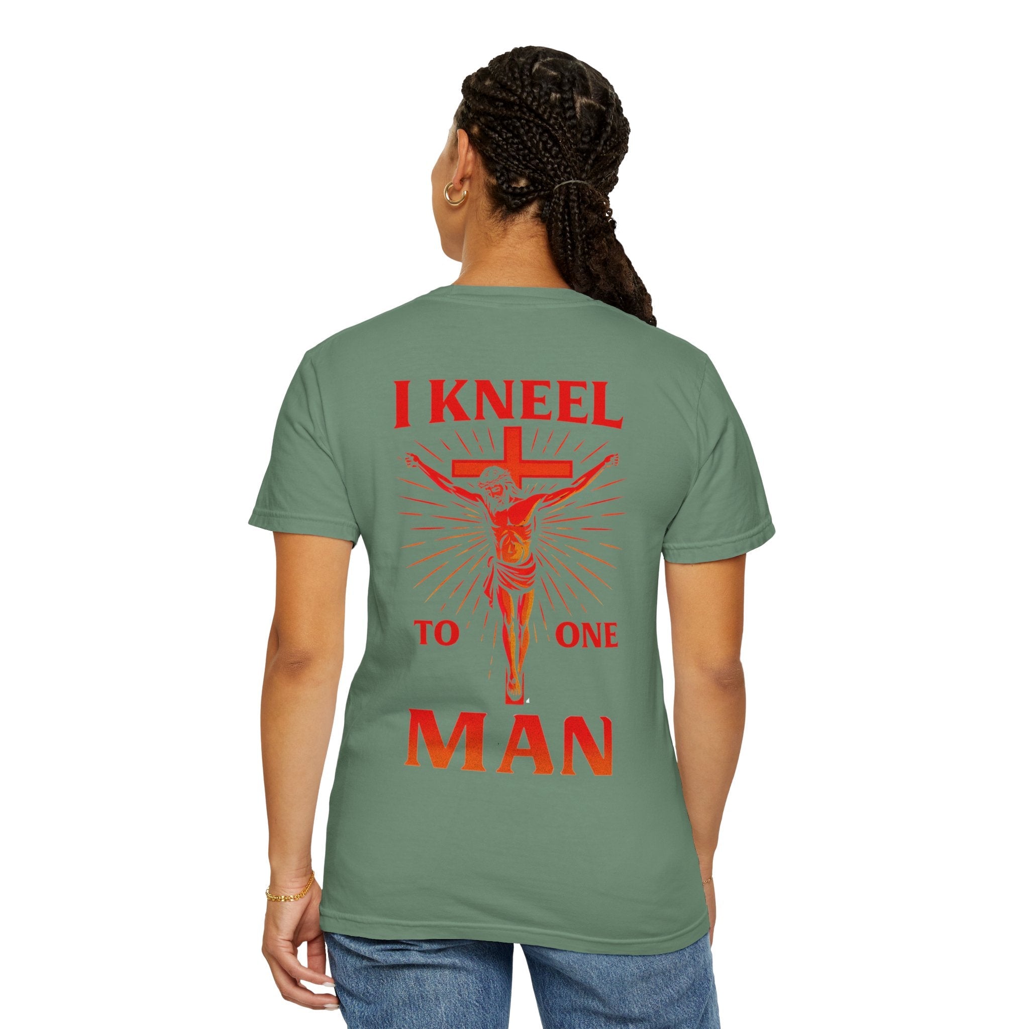 I Kneel to One Man T-shirt – Crucifixion Christian T-shirt for Unashamed Devotion & Bold Faith Printify