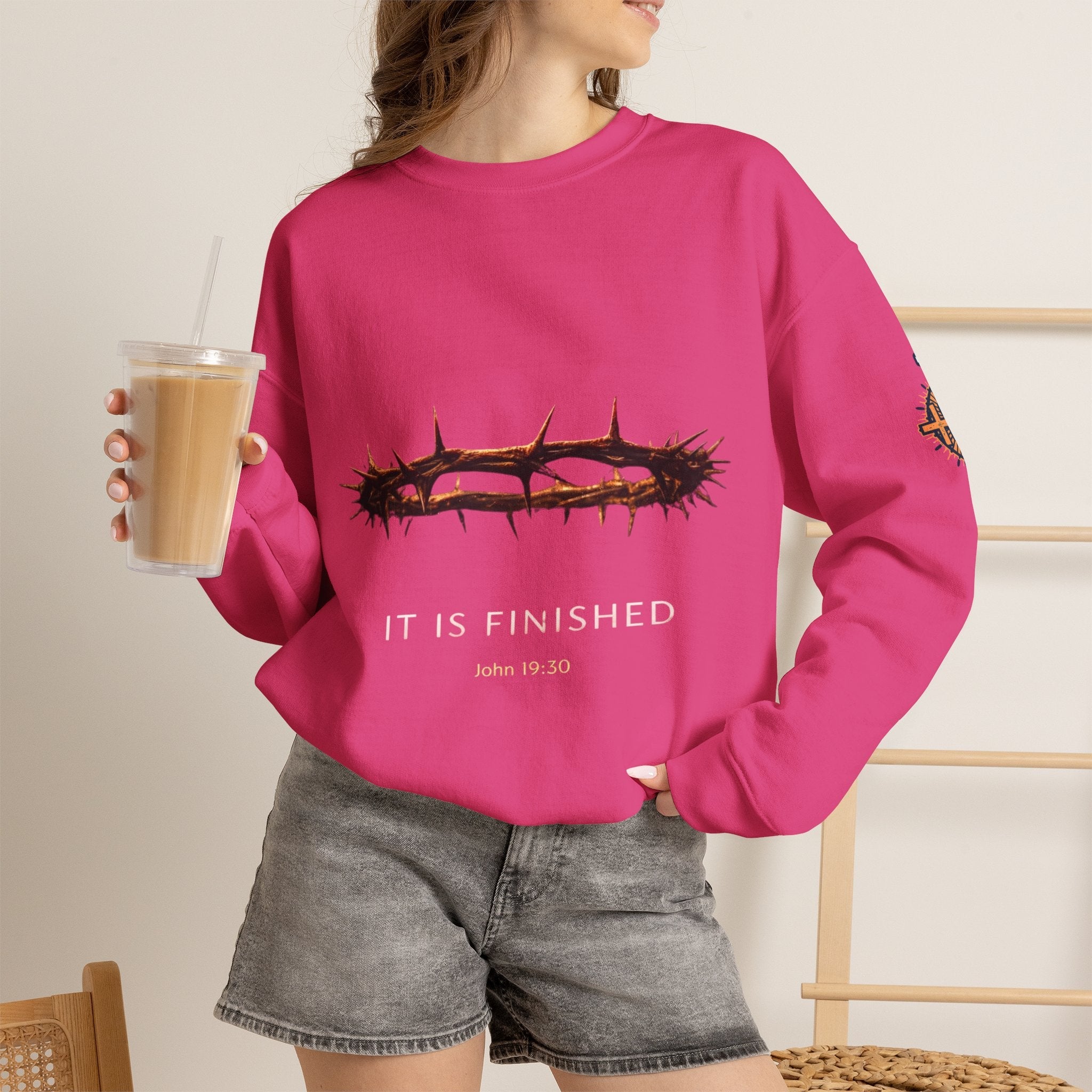 It Is Finished Crown of Thorns Sweatshirt — Christian John 19:30 Faith Sweatshirt Printify