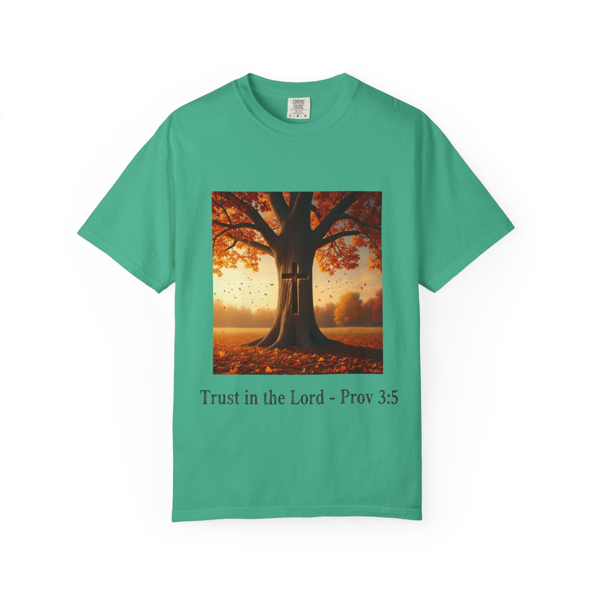 Trust in the Lord T-Shirt – Autumn Tree Christian Tee with Proverbs 3:5 Printify