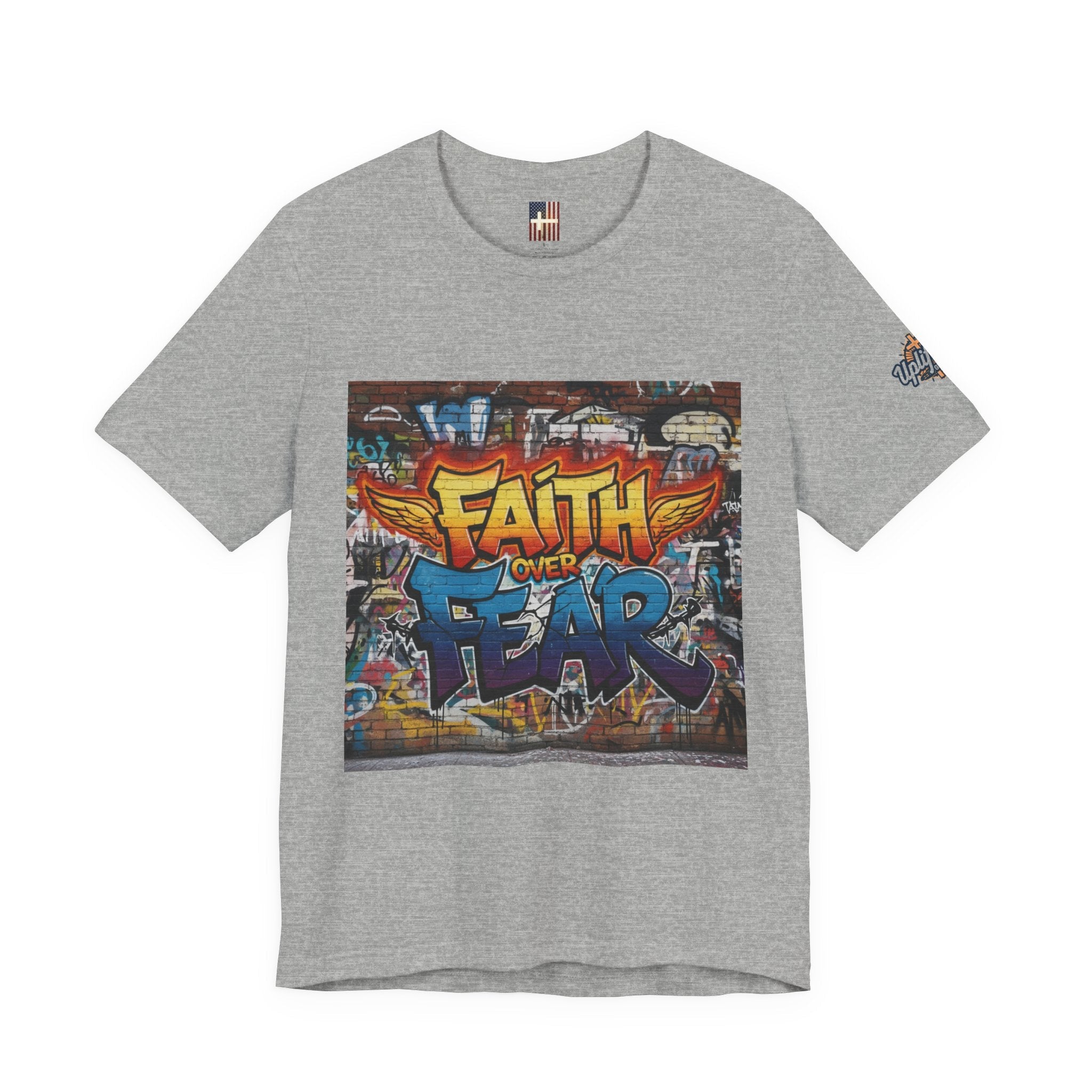 Faith Over Fear T-shirt – Graffiti Wall Christian T-shirt for Bold 2 Corinthians 5:7 Streetwear & Unshakable Faith Printify