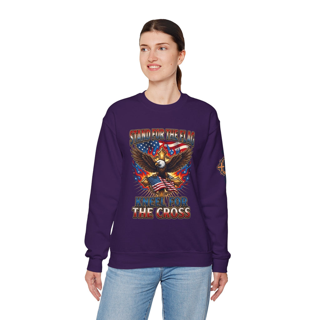 Stand for the Flag Kneel for the Cross Sweatshirt | Patriotic Eagle Sweatshirt Printify