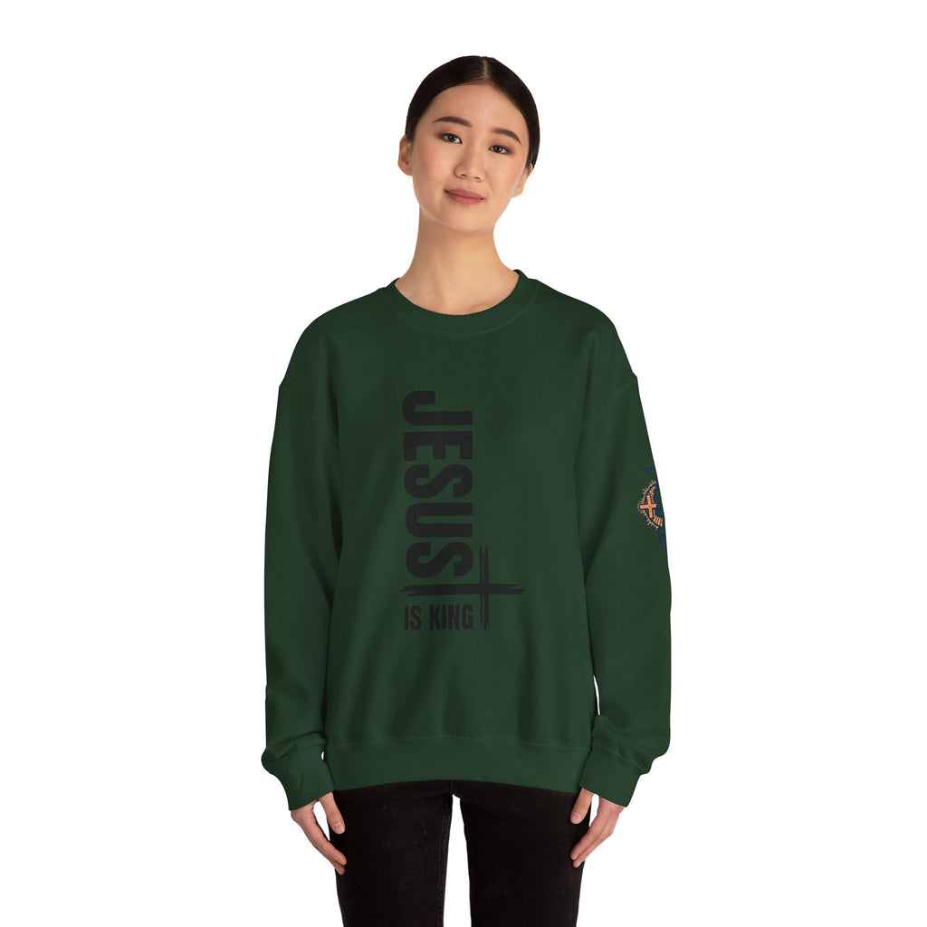 Jesus Is King Sweatshirt | Modern Typographic Cross Christian Sweatshirt Printify