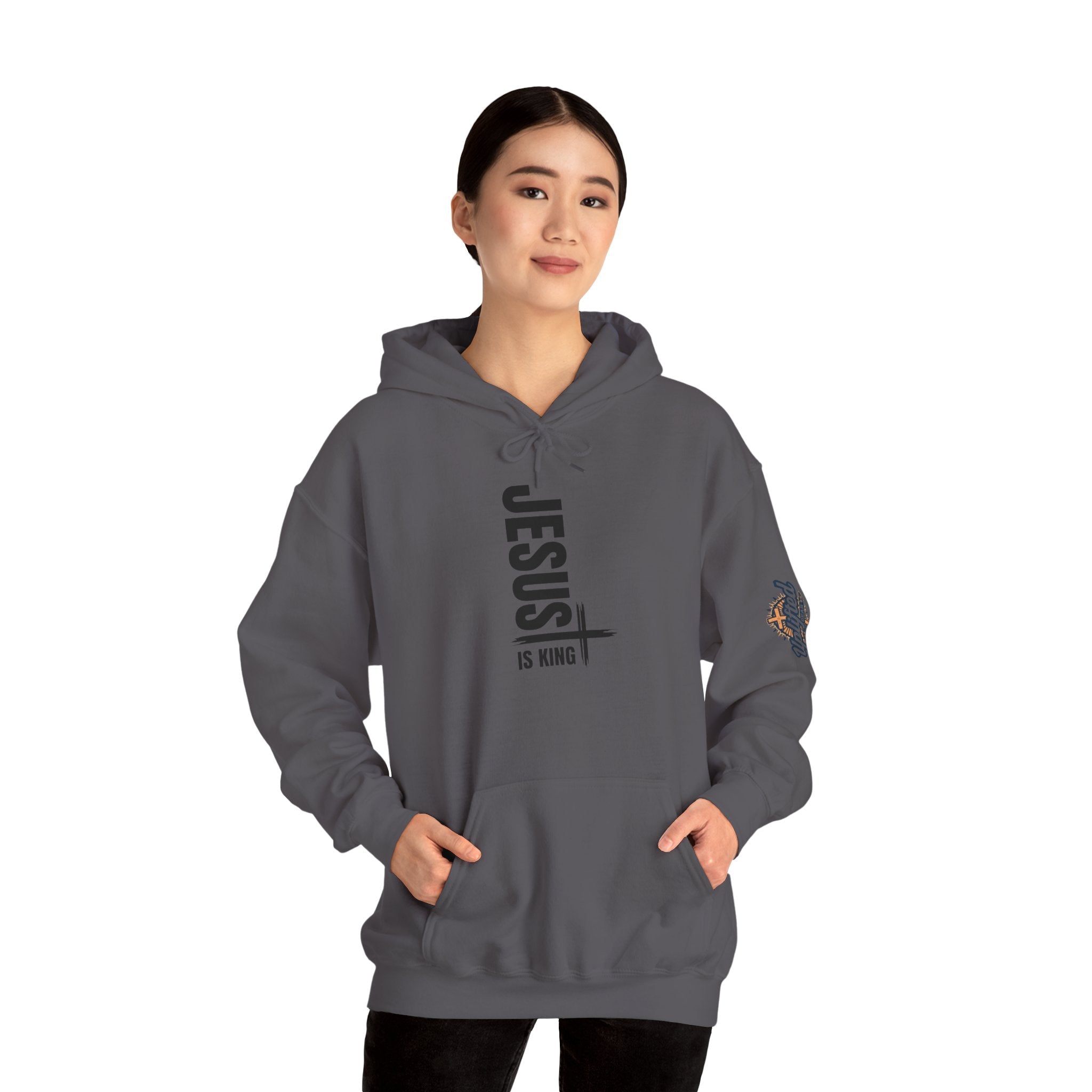 Jesus Is King Hoodie | Modern Typographic Cross Christian Hoodie Printify