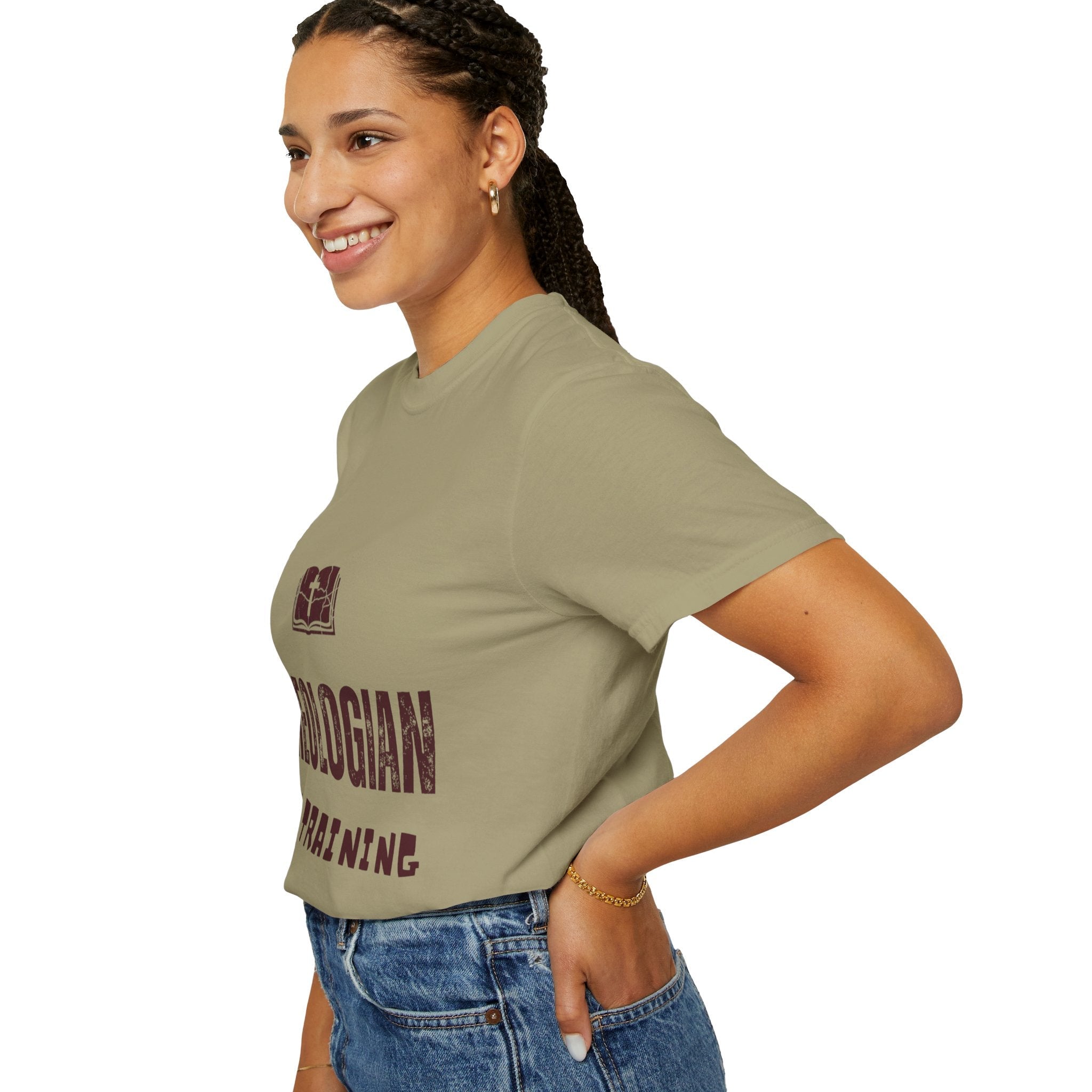 Theologian in Training T-Shirt – Open Bible & Cross Christian Tee for Faithful Learners Printify