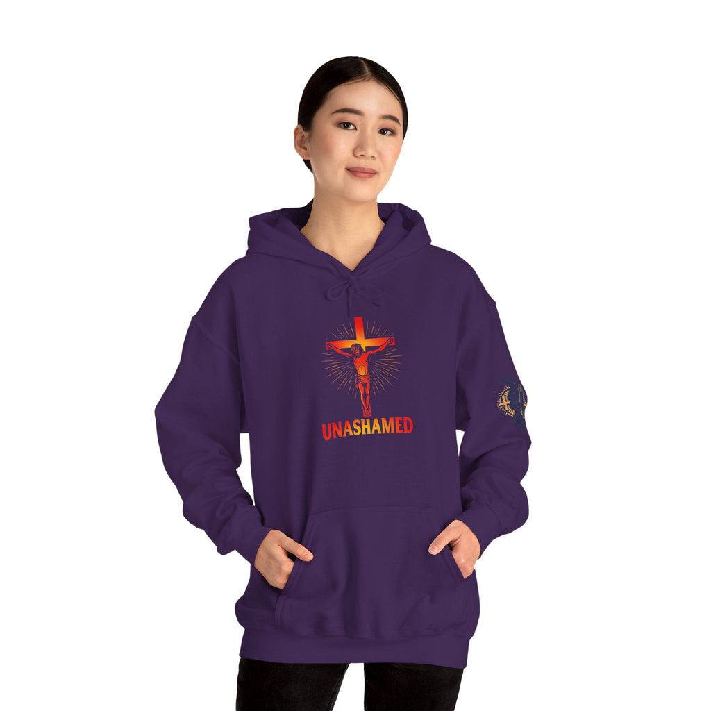 Unashamed Hoodie – Romans 1:16 Crucifixion Christian Sweatshirt for Bold Unwavering Faith Printify