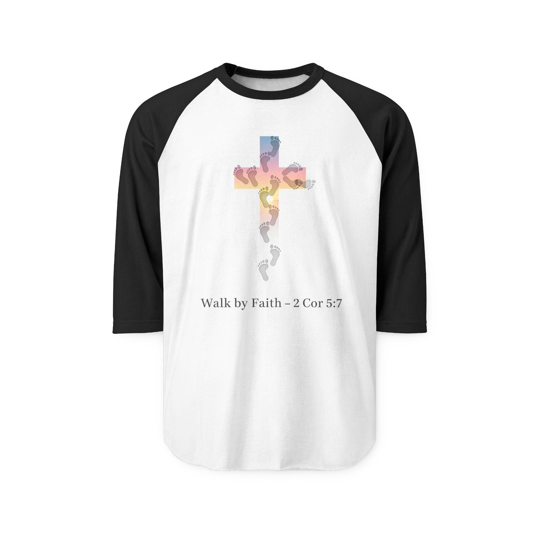 Walk by Faith T-Shirt – Cross & Footprints Christian Tee for Bold Believers Printify