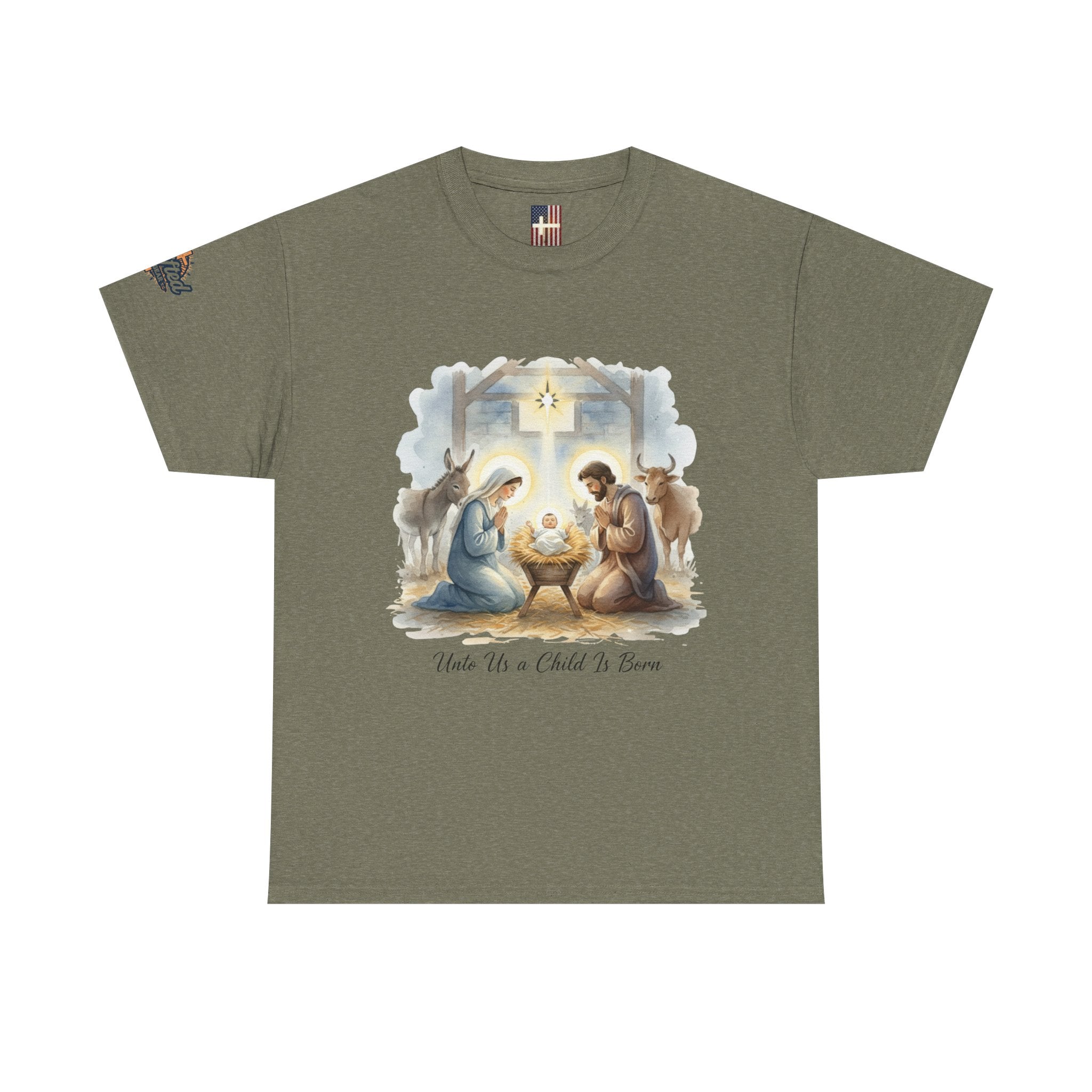 Unto Us a Child is Born T-shirt – Isaiah 9:6 Nativity Manger Scene Christian Christmas T-shirt for Holy Night Faith Printify