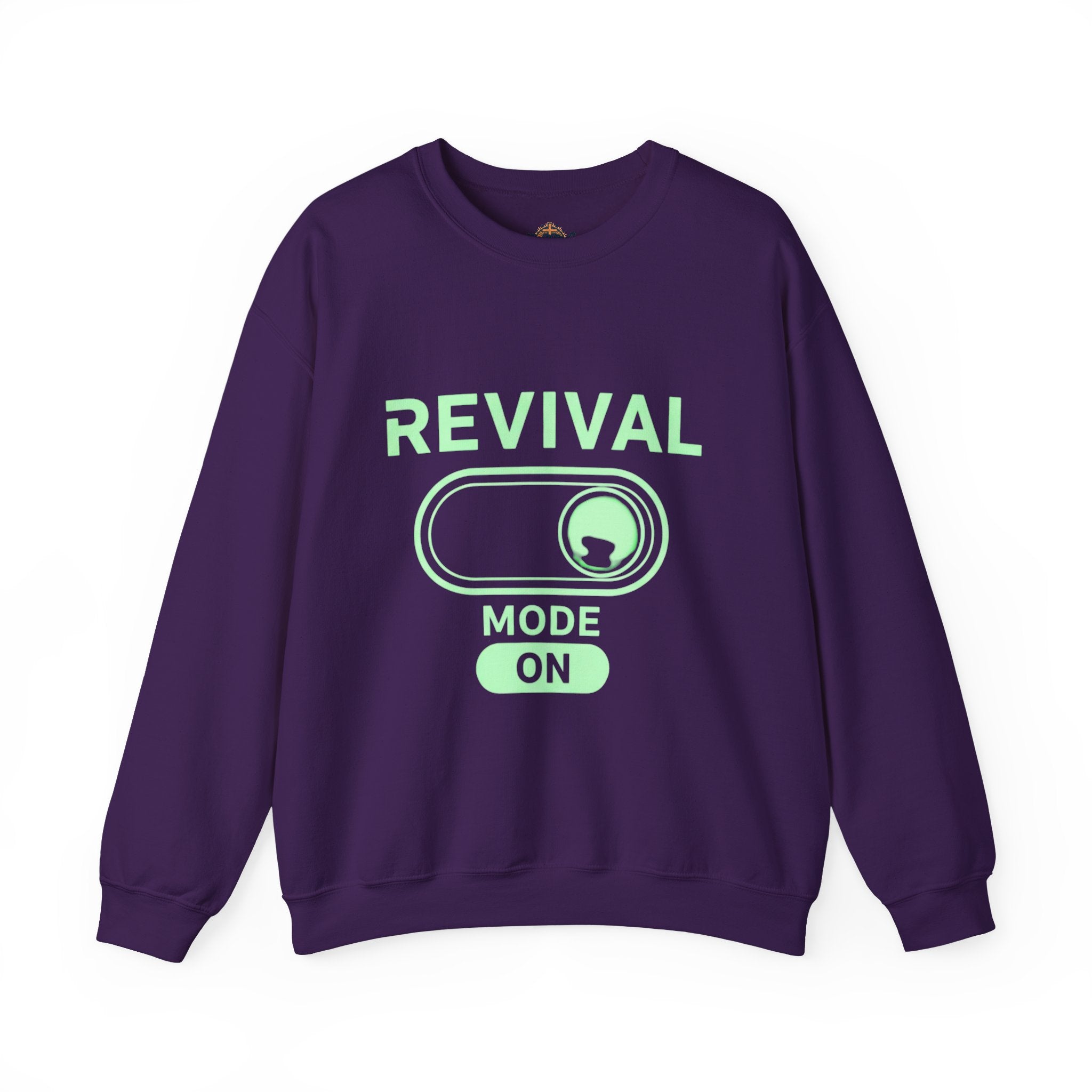 🔥 Revival Mode: ON – Christian Techwear Sweatshirt | Glowing Green Faith Switch | Futuristic Jesus Shirt | Activate Your Spiritual Awakening | Uplifted Gear Printify