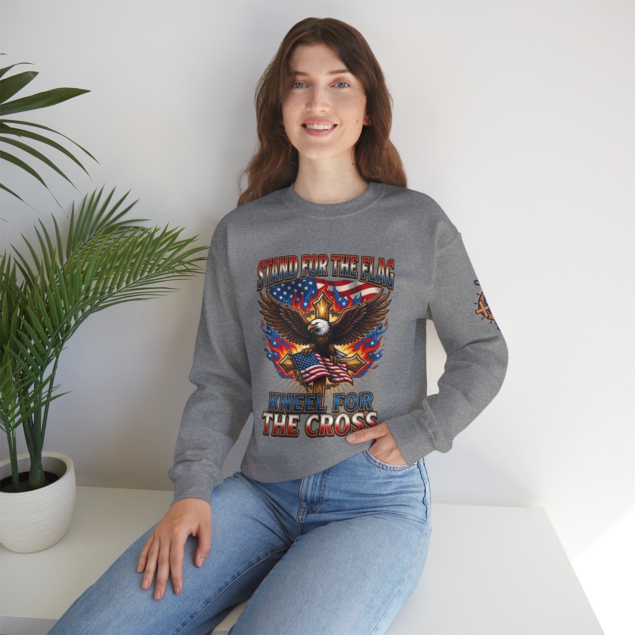 Stand for the Flag Kneel for the Cross Sweatshirt | Patriotic Eagle Sweatshirt Printify