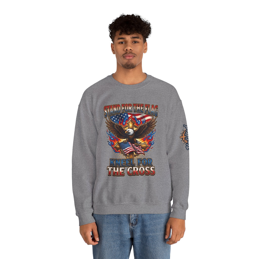 Stand for the Flag Kneel for the Cross Sweatshirt | Patriotic Eagle Sweatshirt Printify