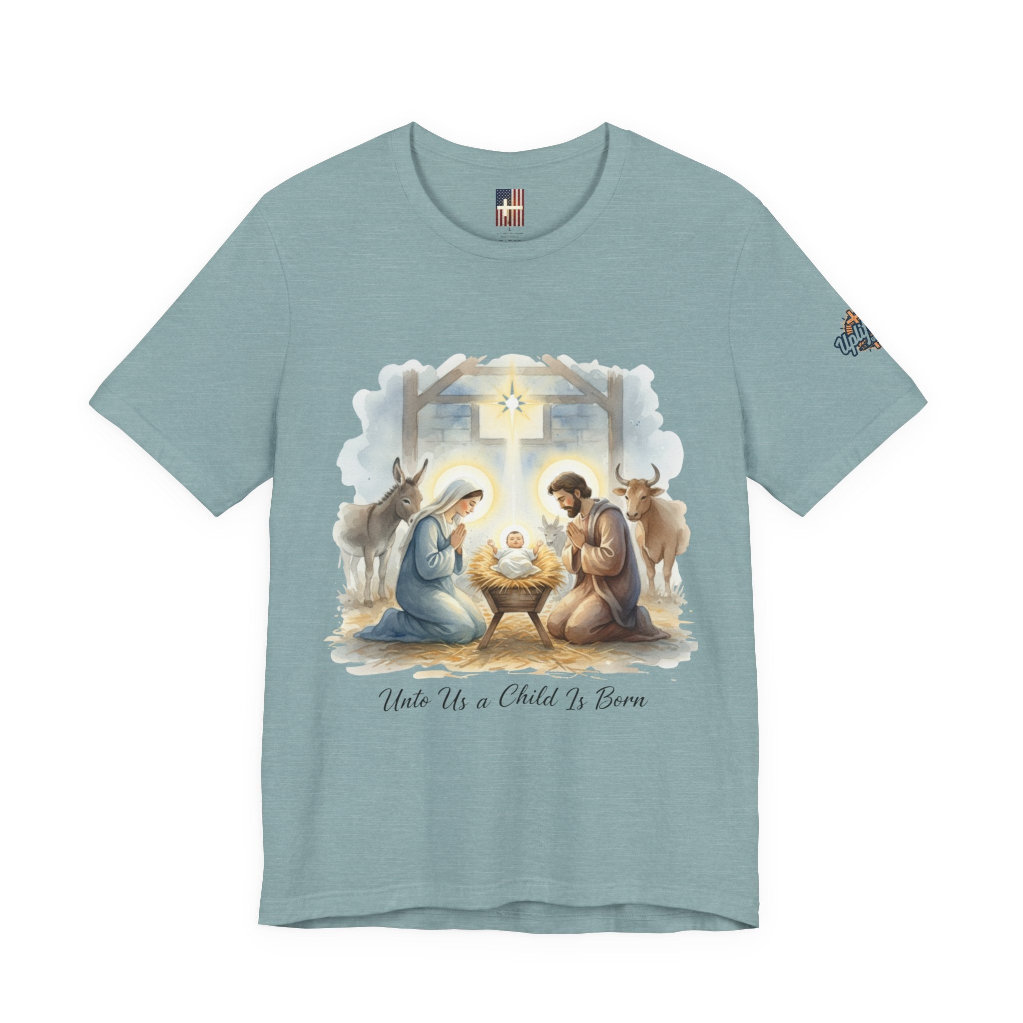 Unto Us a Child is Born T-shirt – Isaiah 9:6 Nativity Manger Scene Christian Christmas T-shirt for Holy Night Faith Printify