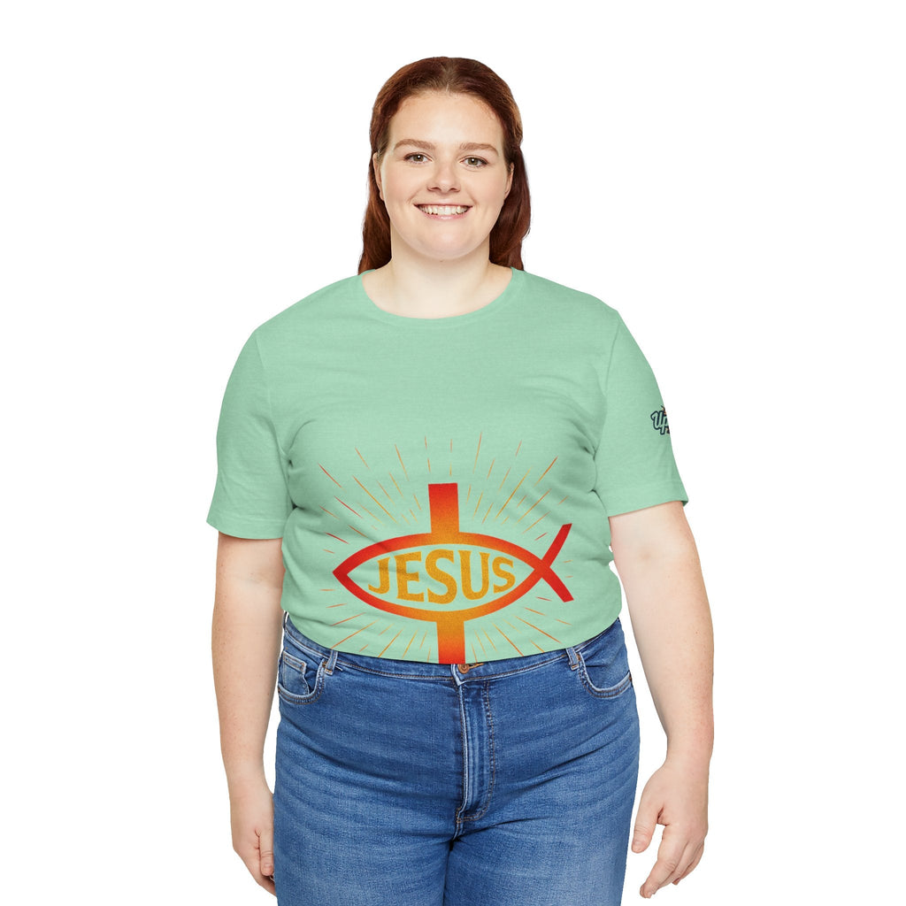 Jesus Ichthys T-shirt – Christian Fish Symbol with Cross & Jesus Inscription T-shirt for Eternal Faith & Streetwear Printify