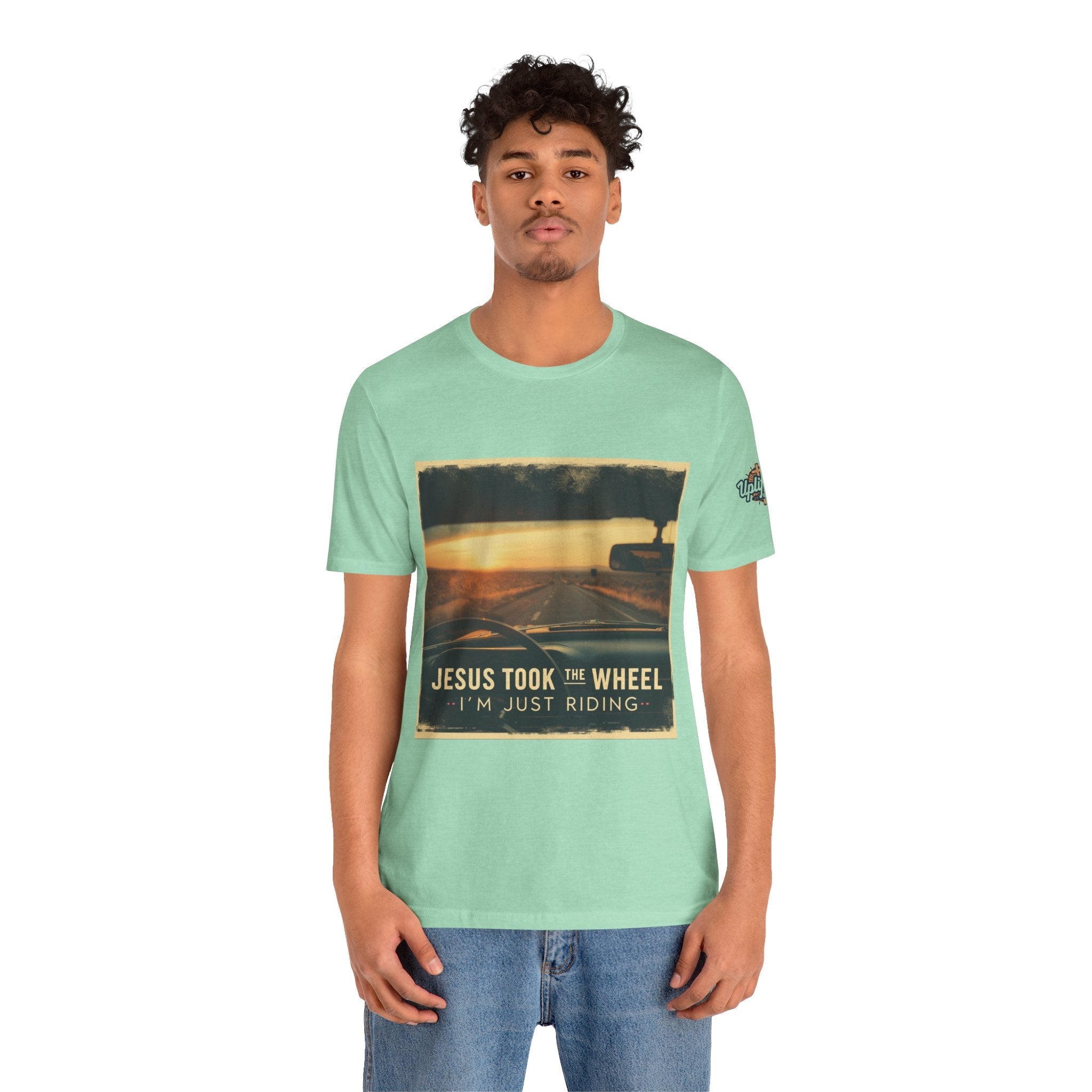Jesus Took the Wheel I'm Just Riding T-shirt – Funny Christian Convertible Car T-shirt for Surrendered Faith & Humor Printify