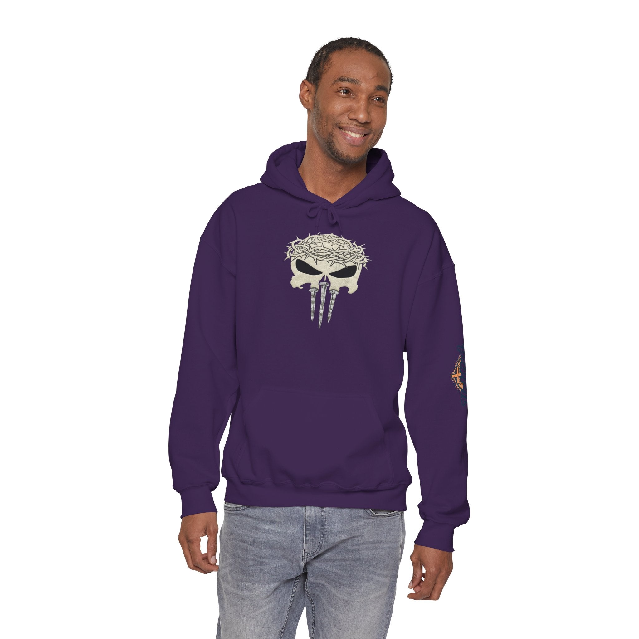 Christian Skull Hoodie - Crown of Thorns & Nails - Warrior Faith Hoodie Printify