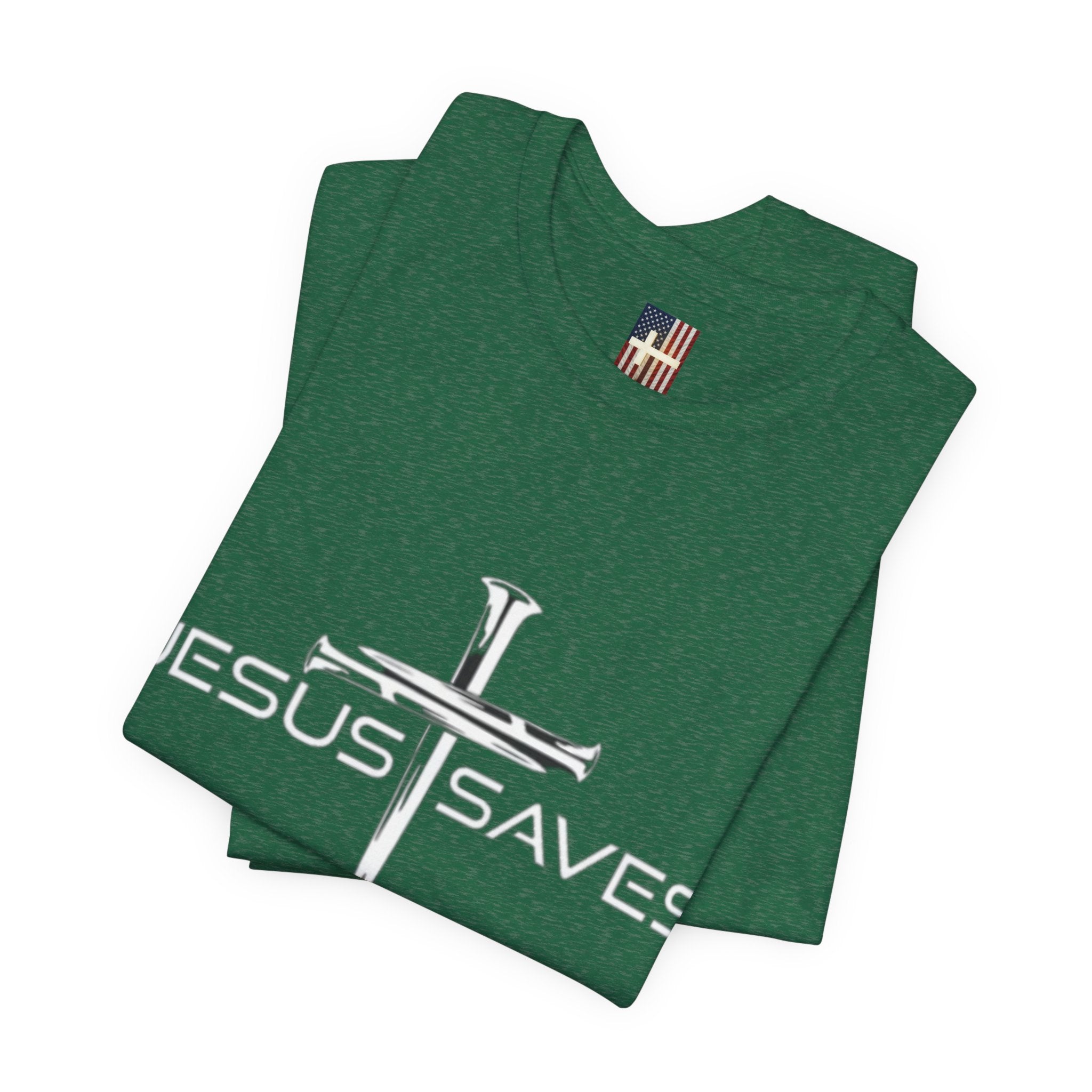 Jesus Saves T-shirt – 3 Nails Crucifix Cross Christian T-shirt for Redemption Faith & Bold Salvation Printify