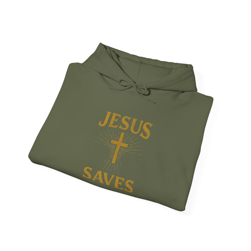 Jesus Saves Hoodie – Radiant Cross & Rays of Light Christian Sweatshirt for Eternal Hope & Faith Printify