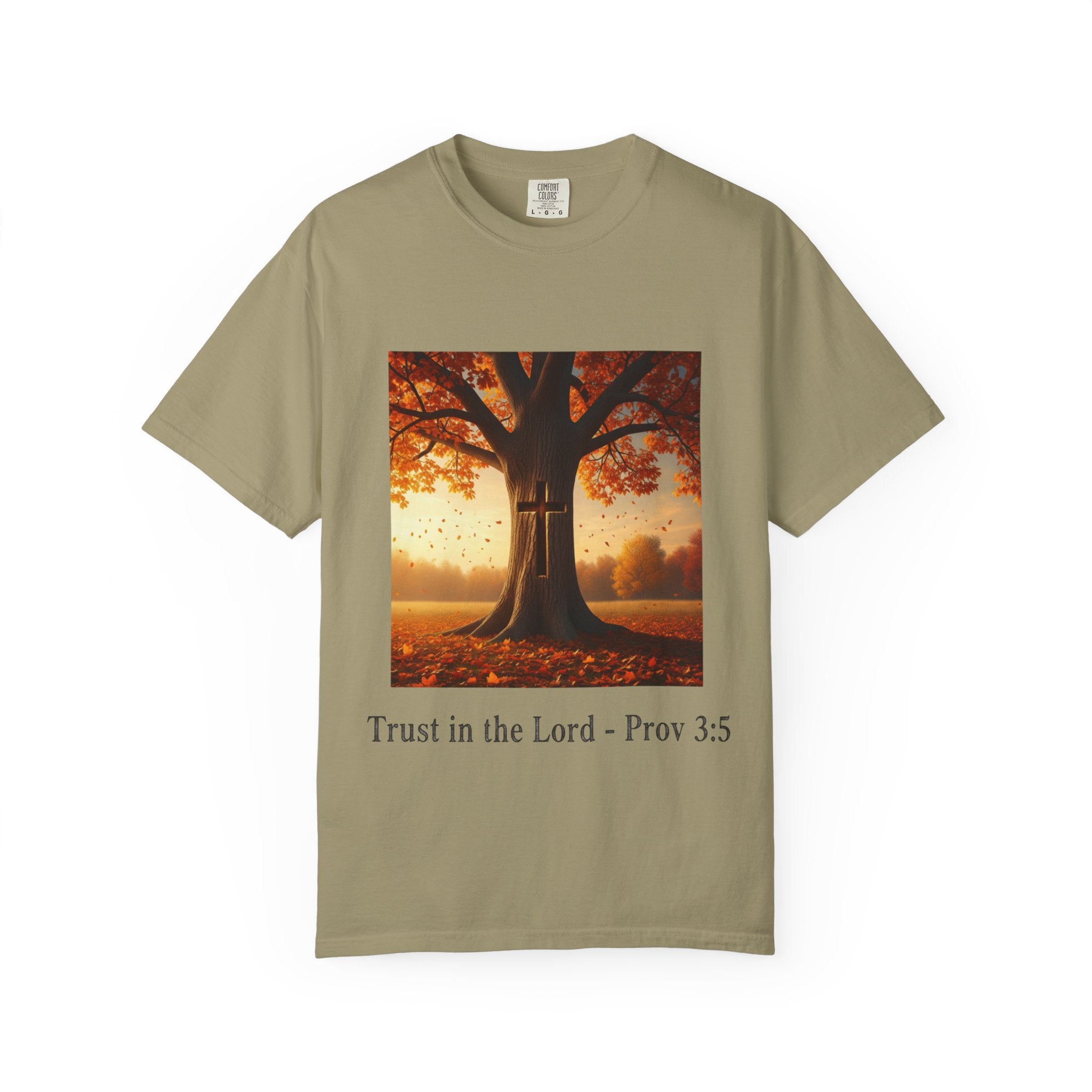Trust in the Lord T-Shirt – Autumn Tree Christian Tee with Proverbs 3:5 Printify