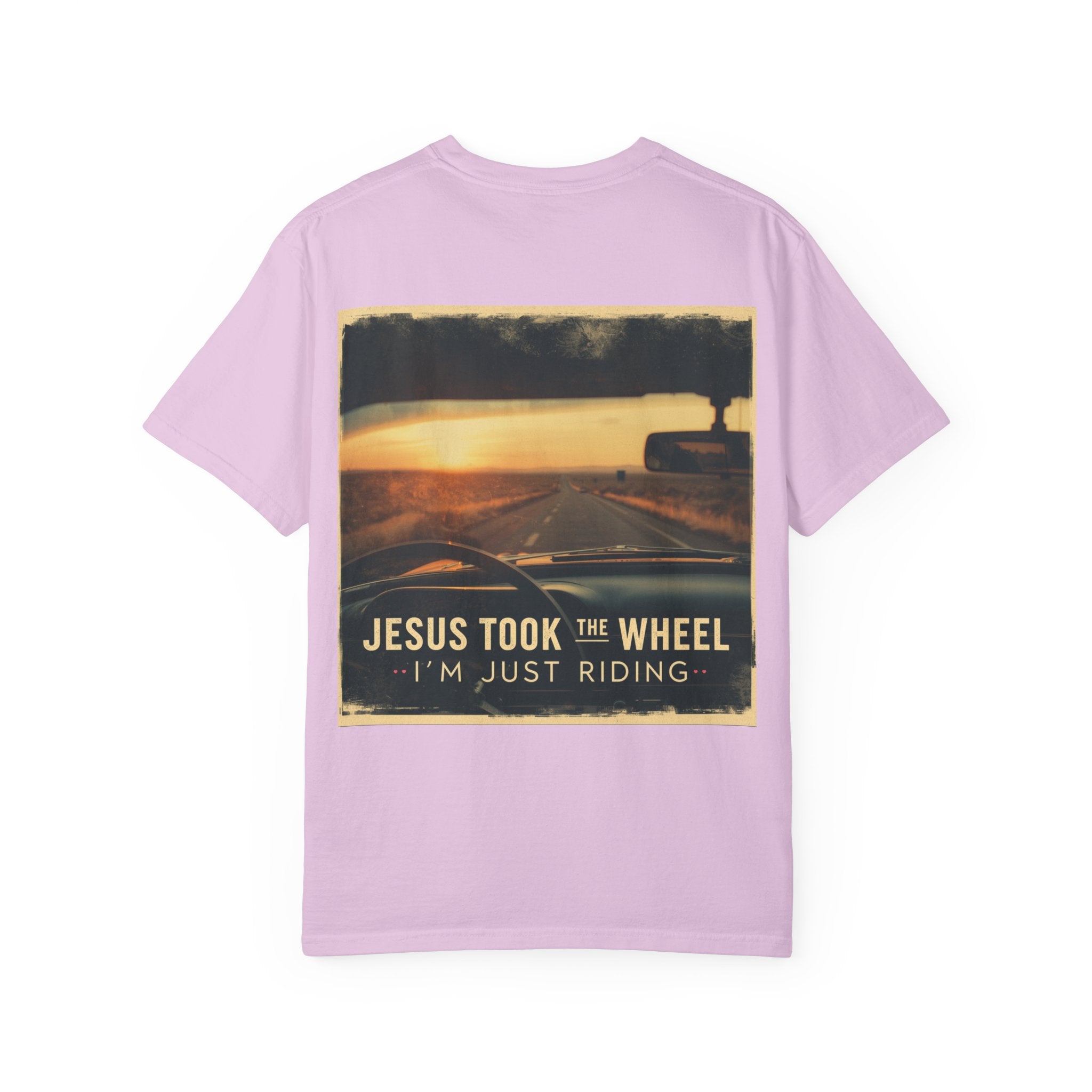 Jesus Took the Wheel I'm Just Riding T-shirt – Funny Christian Convertible Car T-shirt for Surrendered Faith & Humor Printify