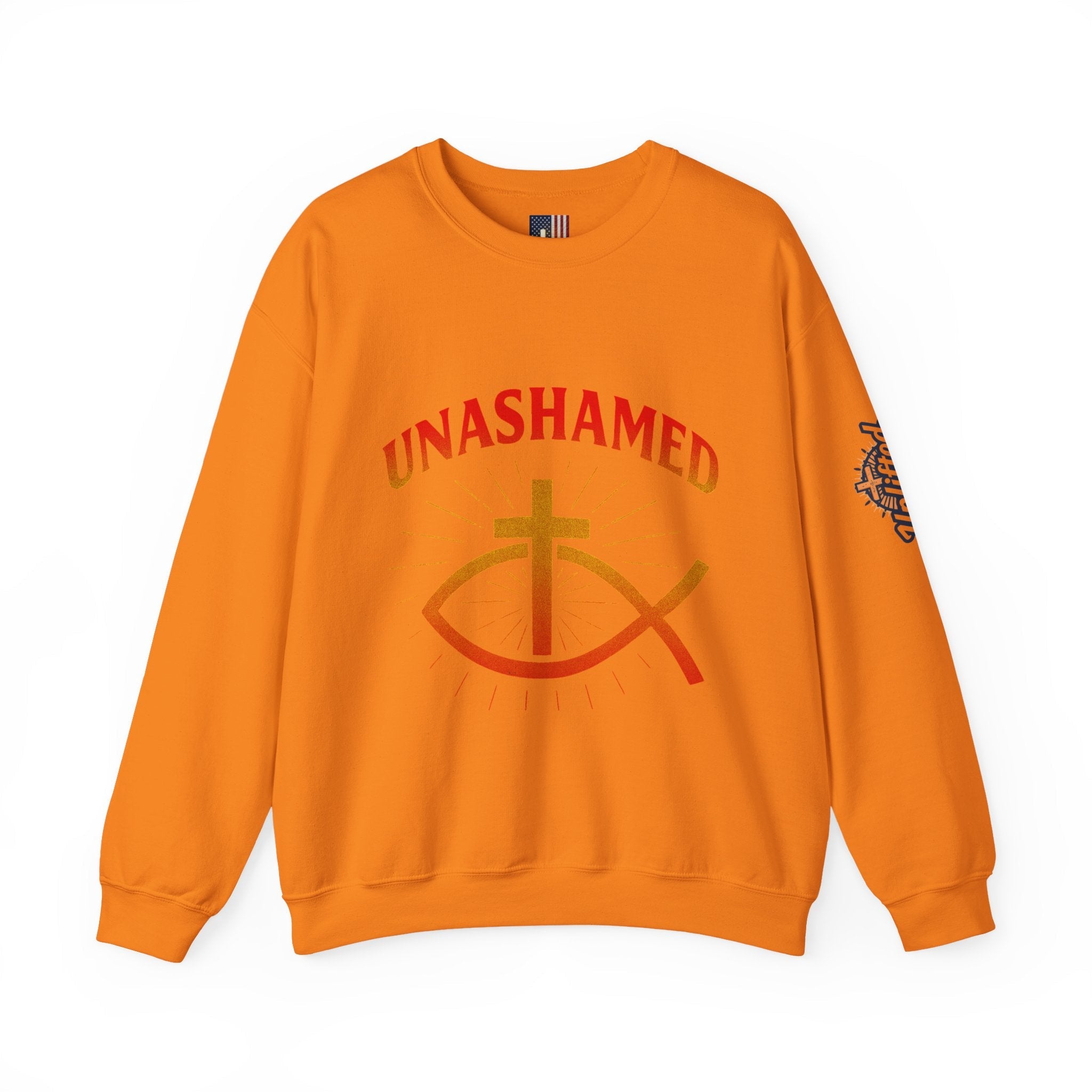 Unashamed Sweatshirt – Ichthys Jesus Fish & Cross Christian Sweatshirt for Romans 1:16 Bold Faith Printify