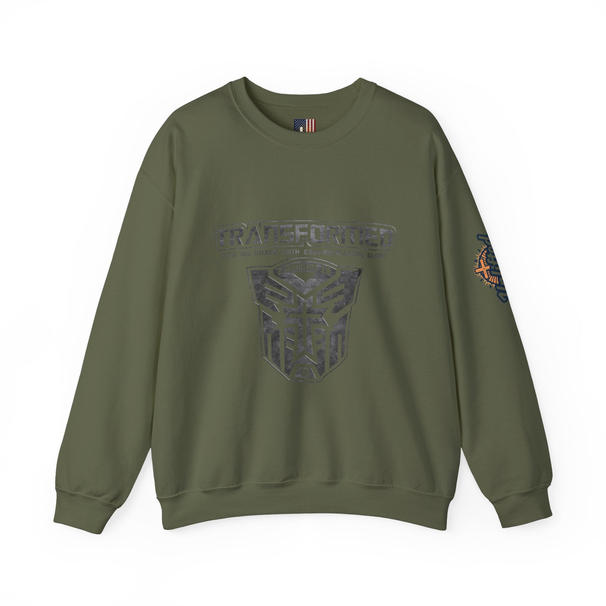 Transformer Logo Christian Sweatshirt | 2 Corinthians 3:18 Bible Verse Sweatshirt Printify
