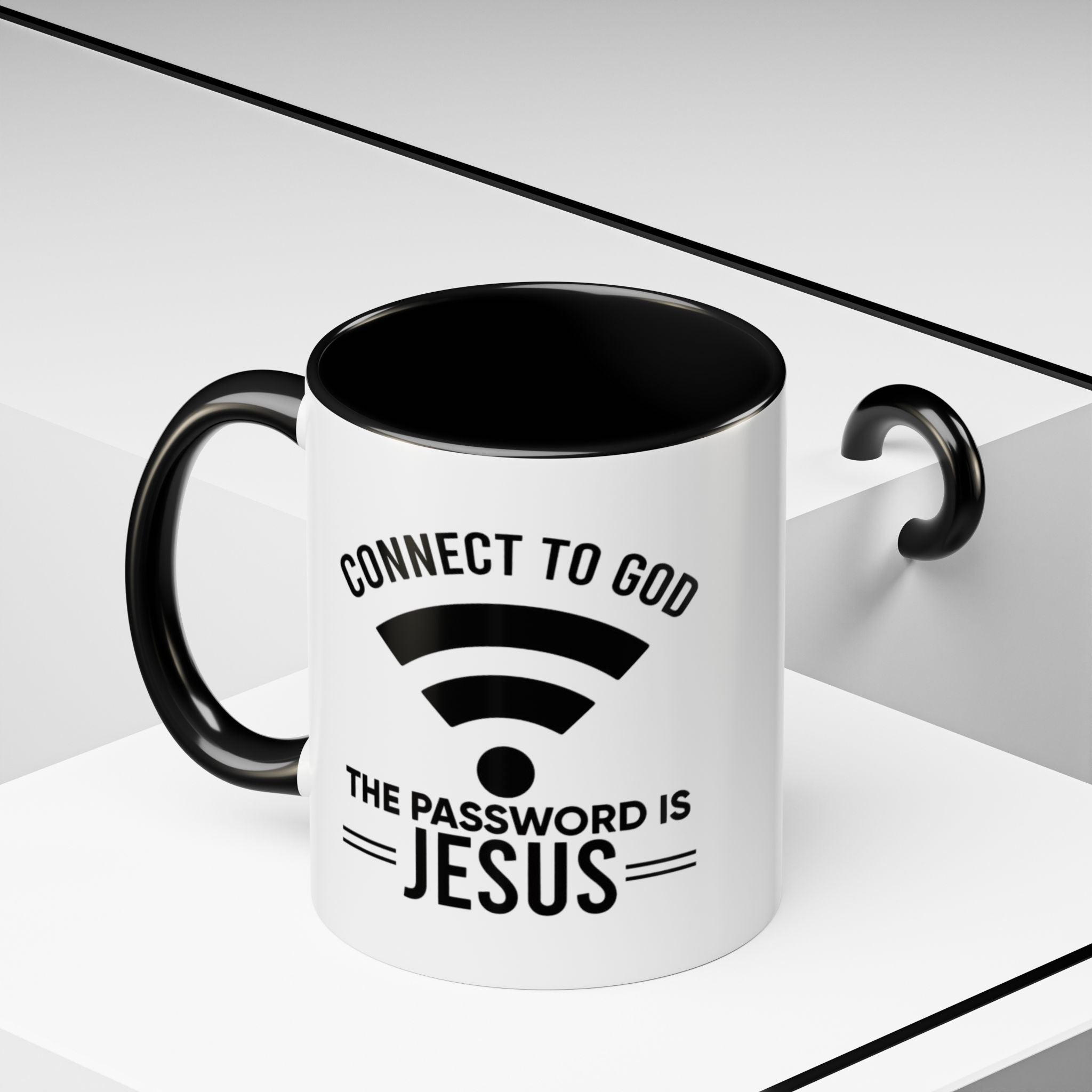 Connect to God Coffee Mug — "WIFI Password is Jesus" Funny Christian Faith Mug Printify