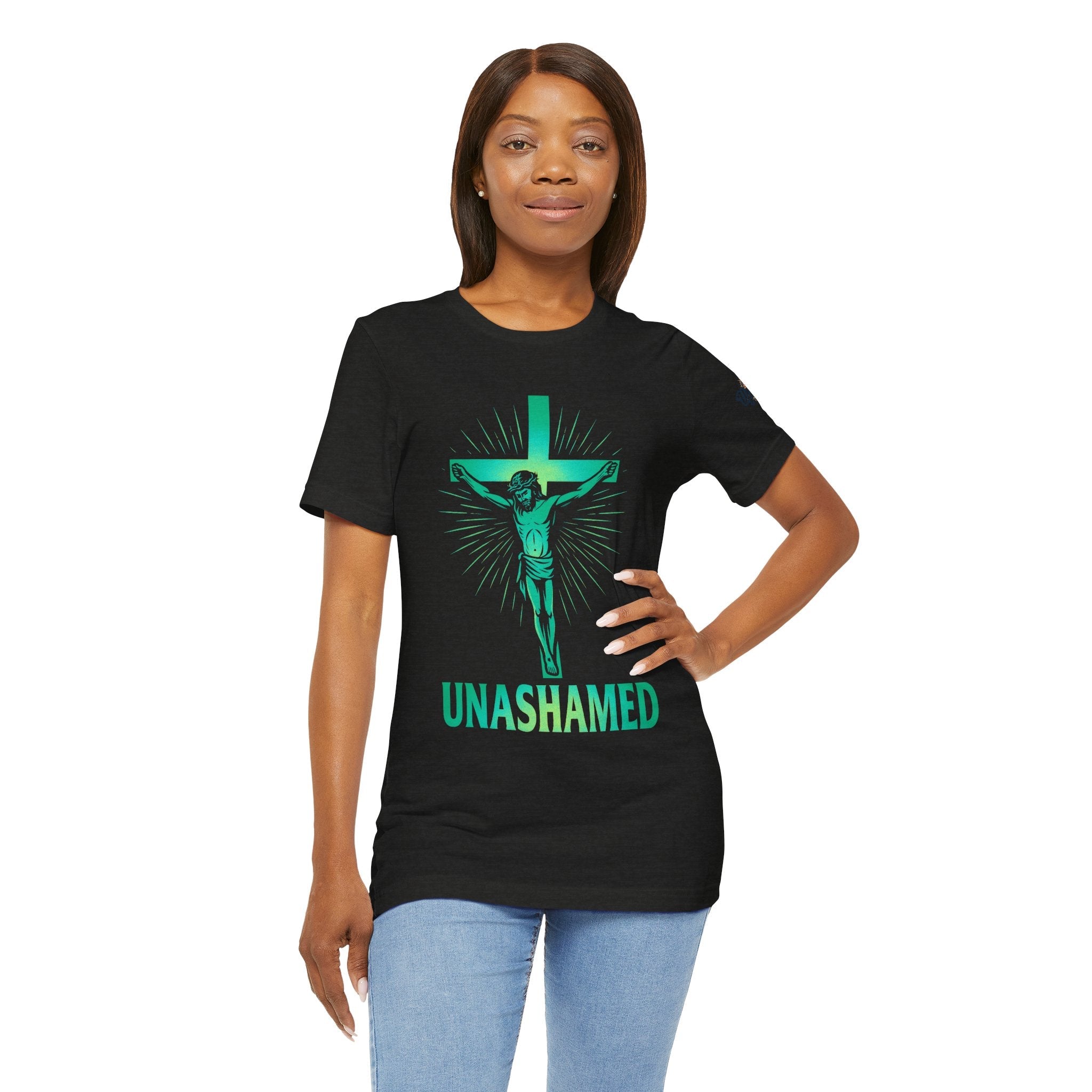 Unashamed T-shirt – Romans 1:16 Crucifixion Christian t-shirt for Bold Unwavering Faith Printify