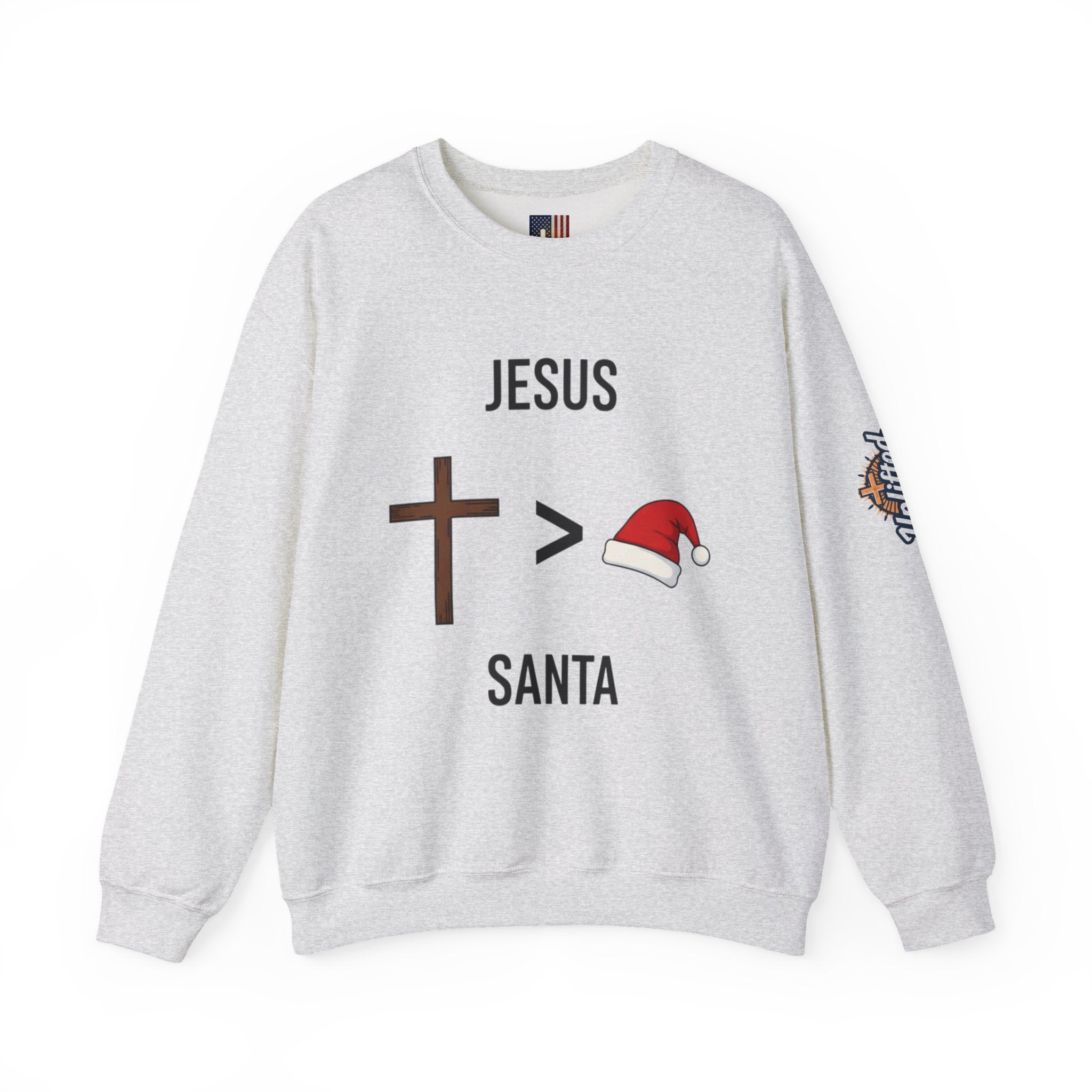🎄 Jesus > Santa – Minimalist Christian Christmas Sweatshirt | Bold Faith Over Holiday Tee | Cross vs Santa Hat Design | Uplifted Gear Printify