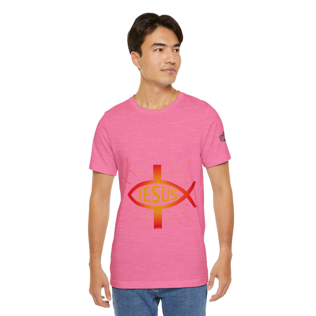 Jesus Ichthys T-shirt – Christian Fish Symbol with Cross & Jesus Inscription T-shirt for Eternal Faith & Streetwear Printify