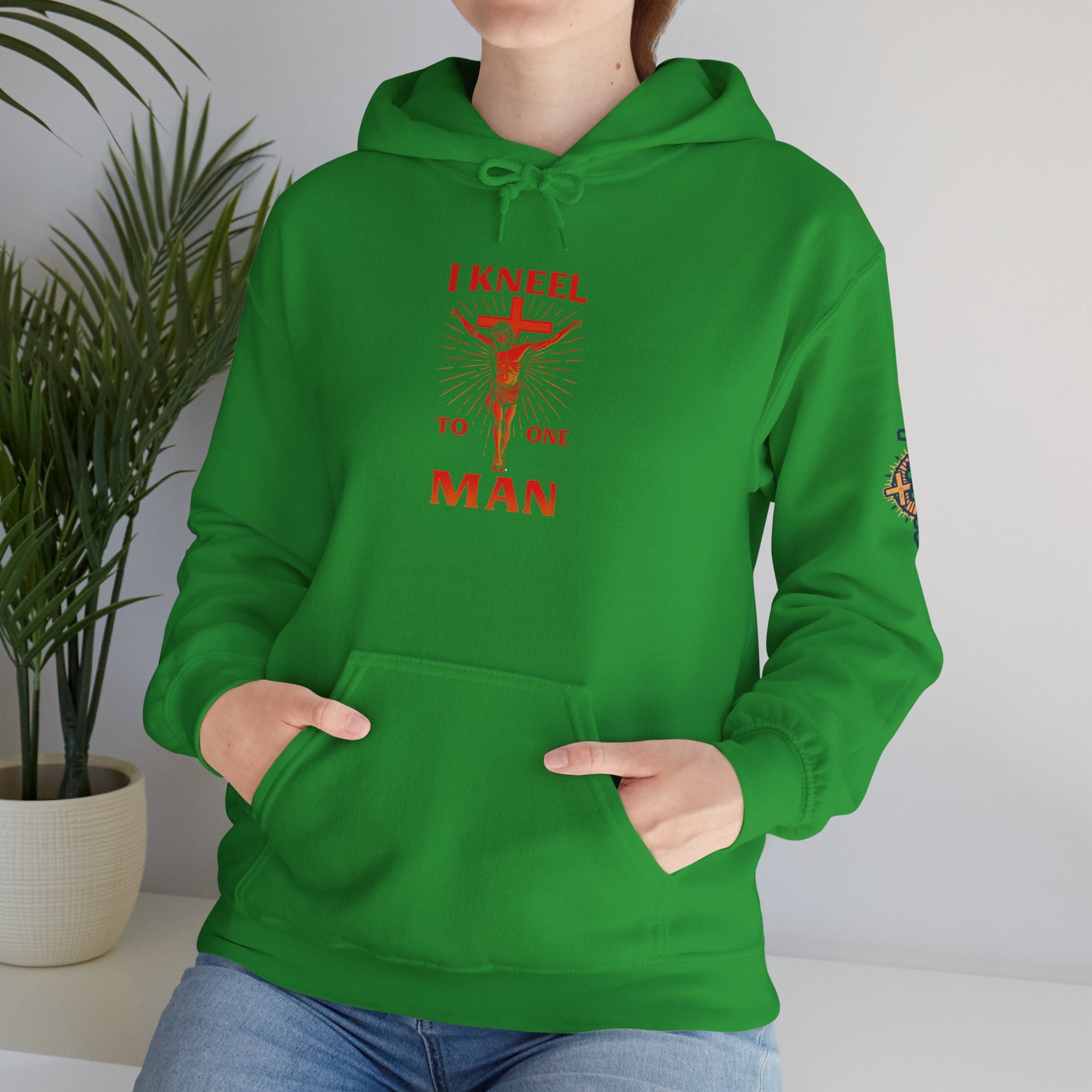 I Kneel to One Man Hoodie – Crucifixion Christian Sweatshirt for Unashamed Devotion & Bold Faith Printify
