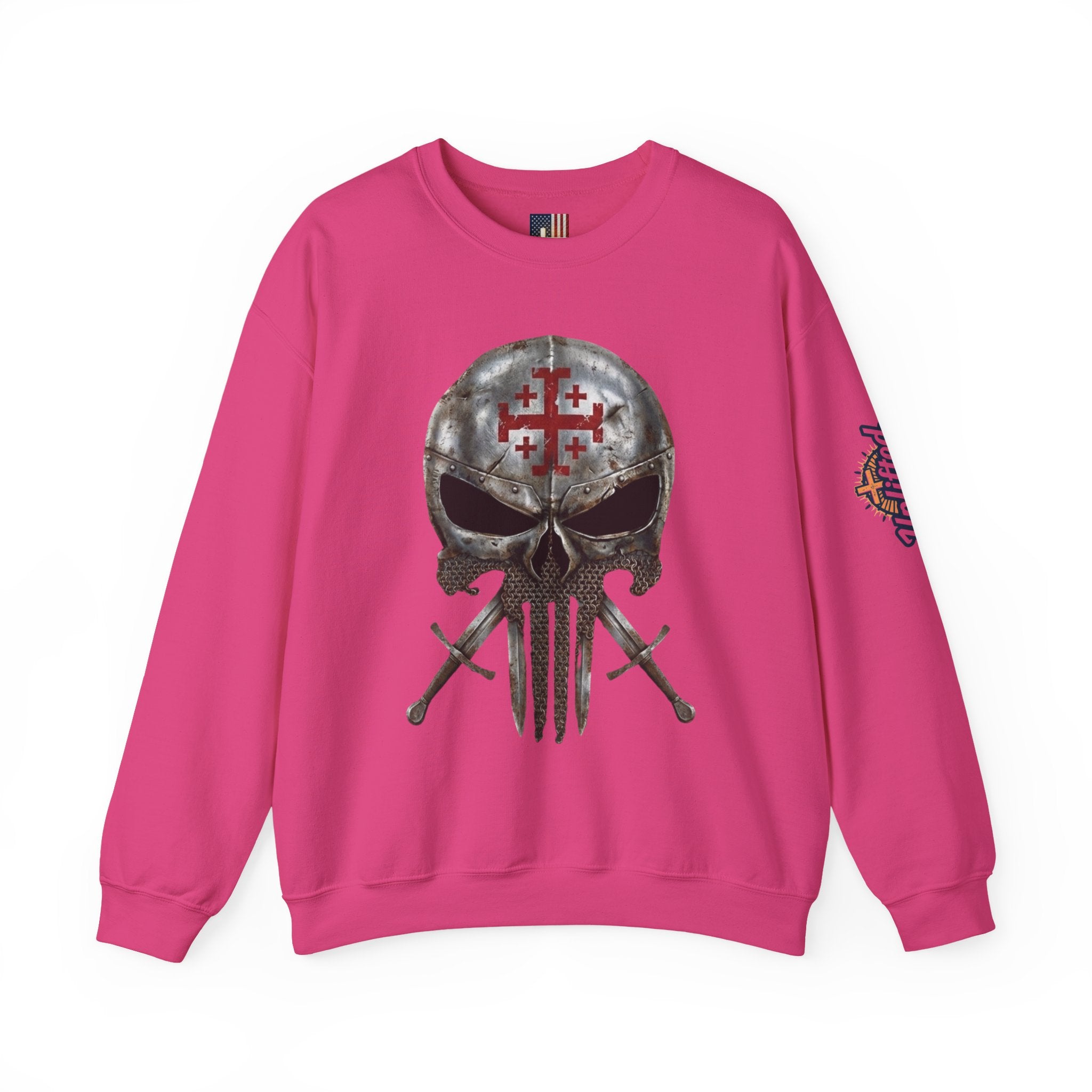 Crusader Knight Christian Skull Sweatshirt - Warrior Armor of God Sweatshirt Printify