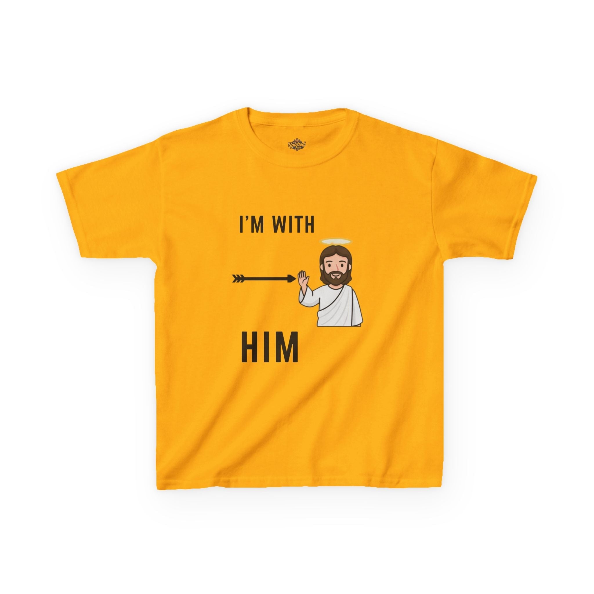 🔥 I’m With Him → Christian Kids T-Shirt | Arrow Pointing to Jesus | Minimalist Faith Tee | Subtle Cross Design | Bible-Inspired Apparel by Uplifted Gear Printify